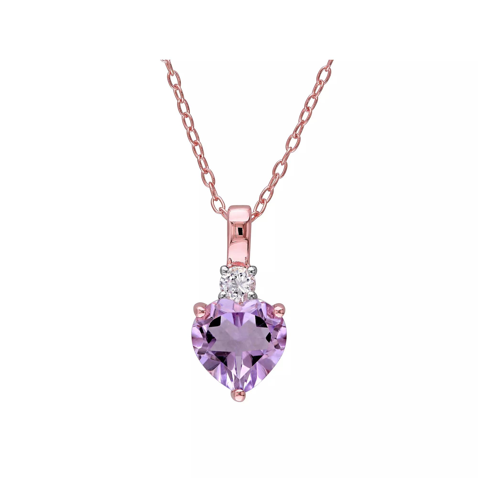 Stella Grace 18k Rose Gold Over Silver Rose de France Amethyst Heart Pendant Necklace, Women's,  Product Image