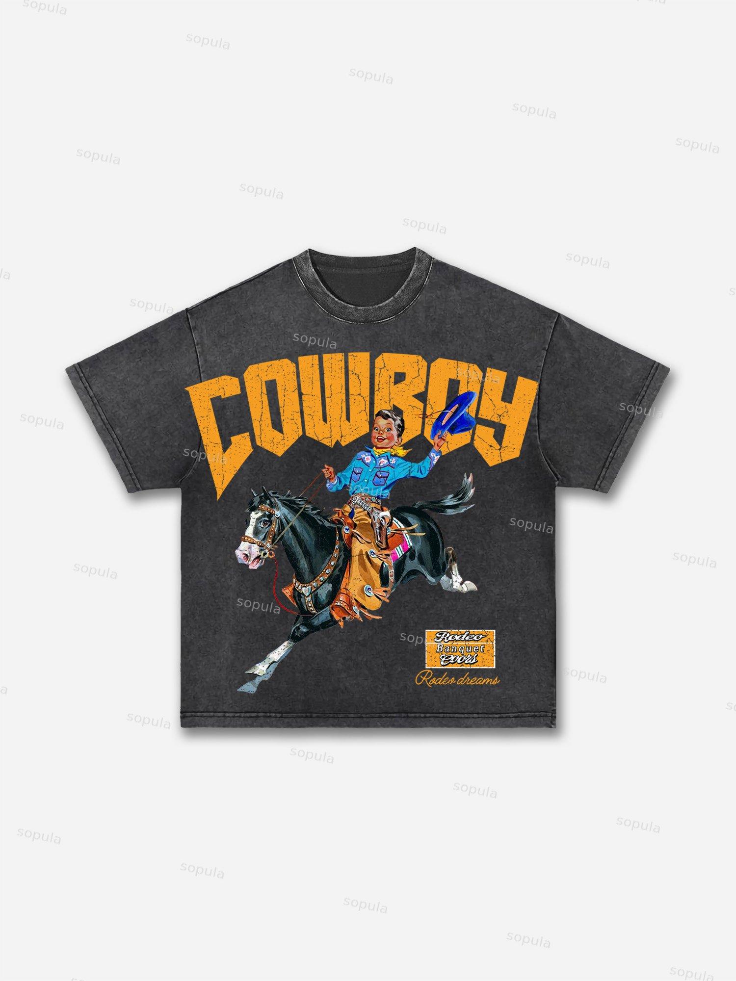 Cowboy Rodeo Dreams Print Acid Wash T-shirt Product Image
