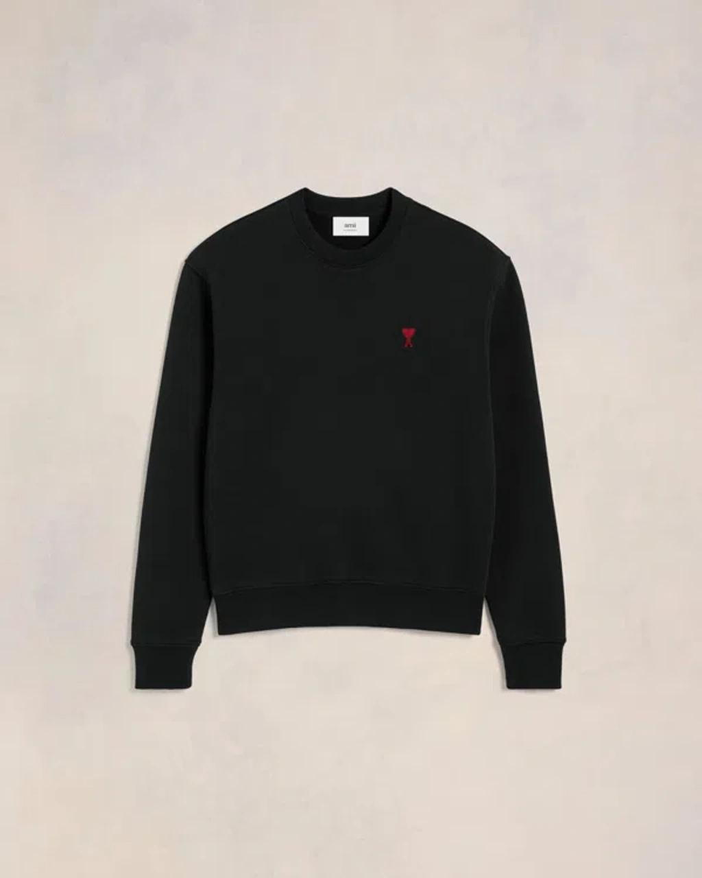 AMI ALEXANDRE MATTIUSSI Ami Classic Black Sweater With Round Neckline And Emblem Detail Product Image