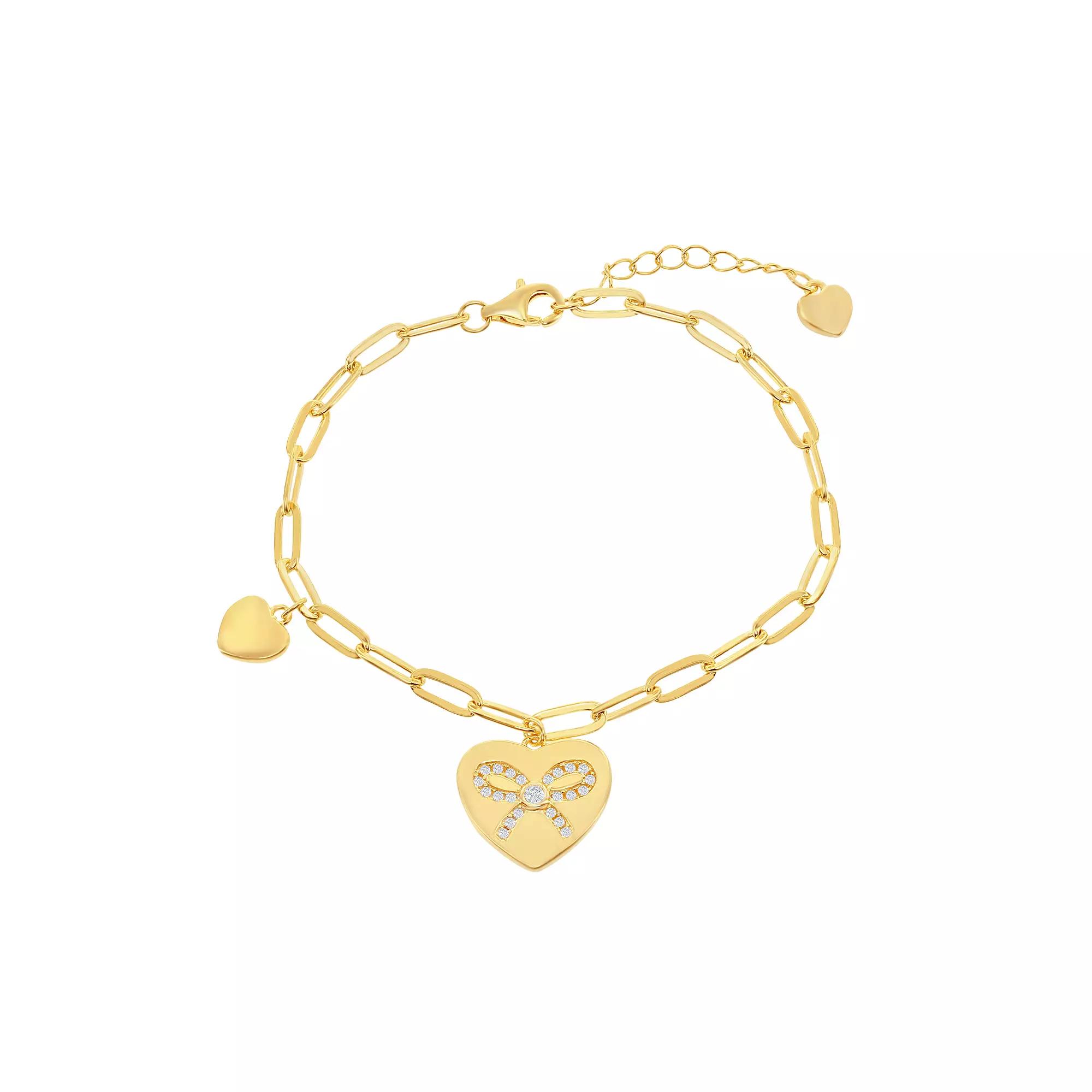 14k Gold Over Sterling Silver Heart Bracelet, Womens Gold Tone Product Image