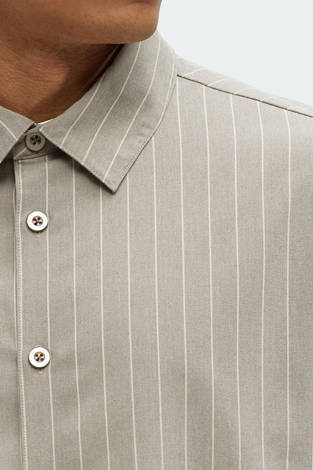 Cropped Elmer Striped Button Up Shirt - Brown Product Image