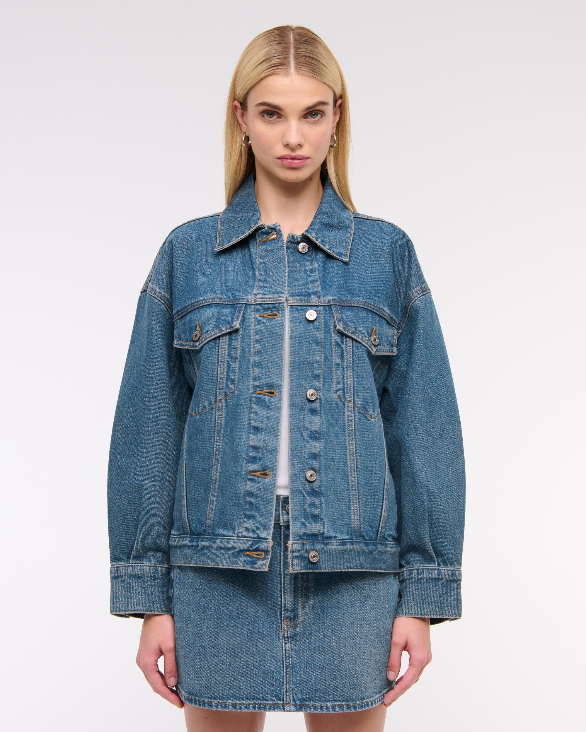 Oversized Distressed Denim Trucker Jacket Product Image