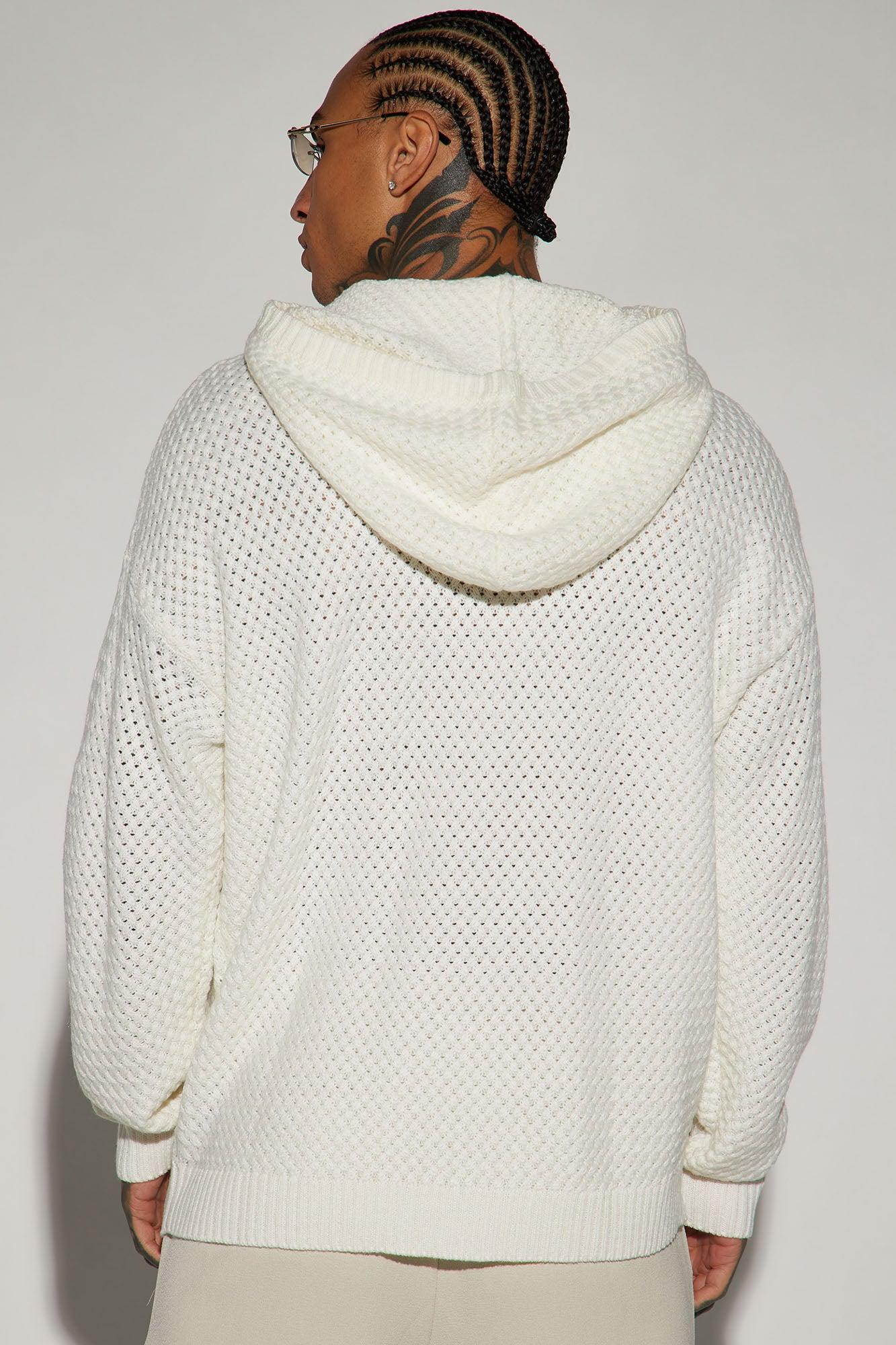 Say Less Cableknit Hooded Sweater - White Product Image