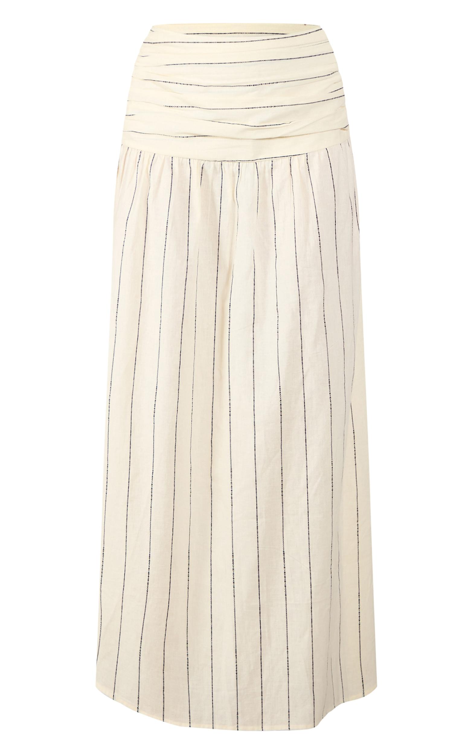 Stone Stripe Cotton Ruched Waist Maxi Skirt Product Image