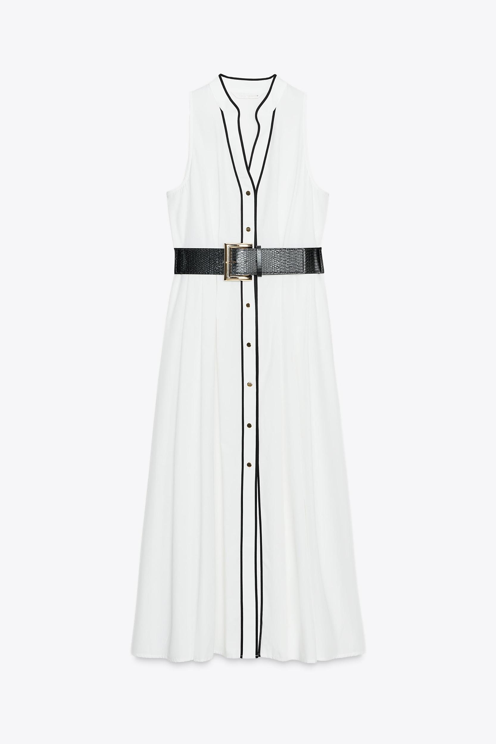 CONTRAST TRIM POPLIN MIDI DRESS Product Image