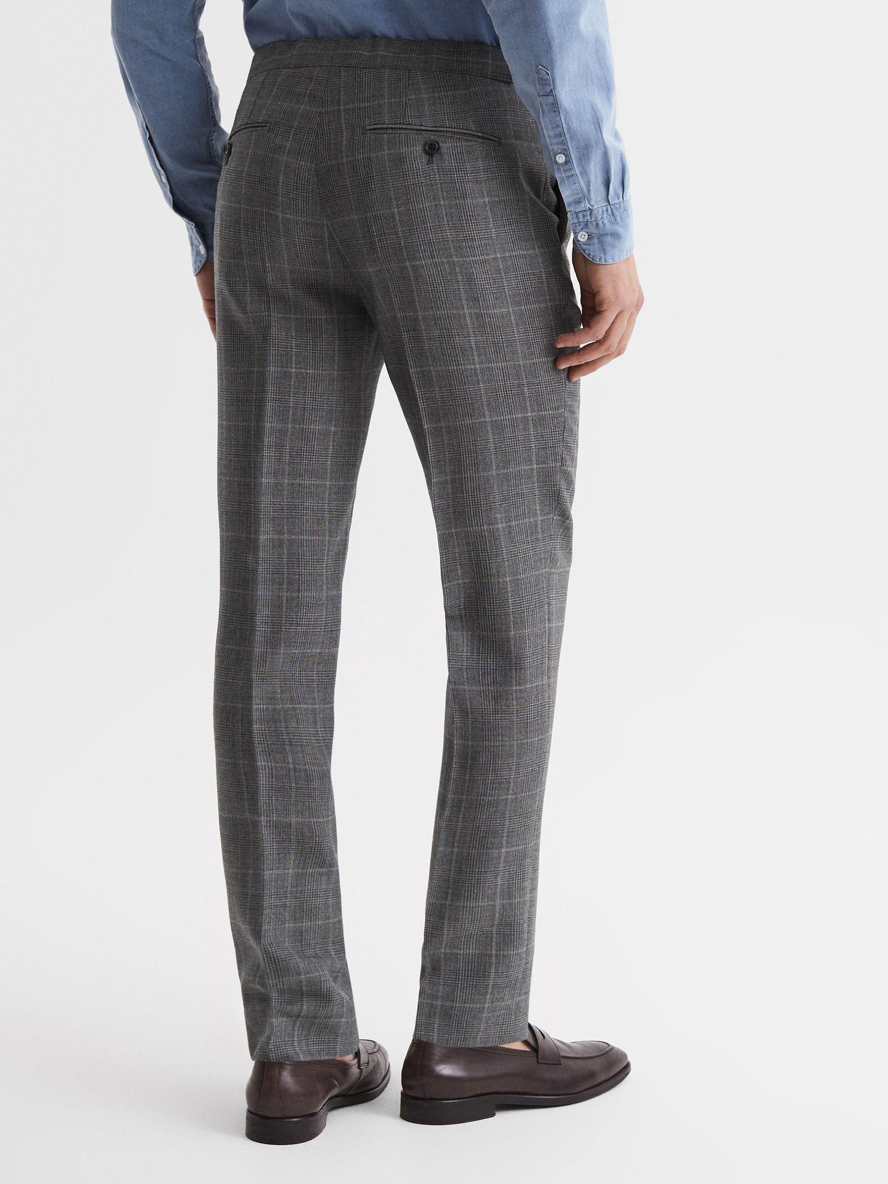 Slim Fit Checked Trousers in Grey Product Image