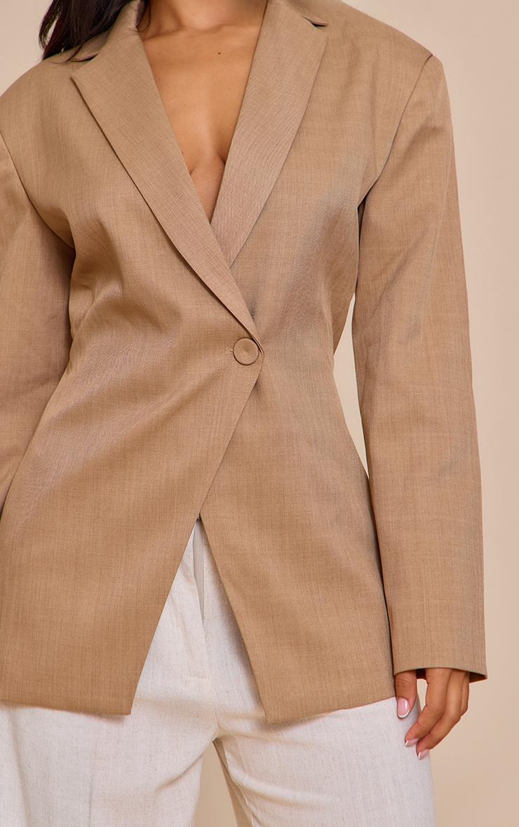 Petite Taupe Cross Front Boxy Tailored Blazer Product Image