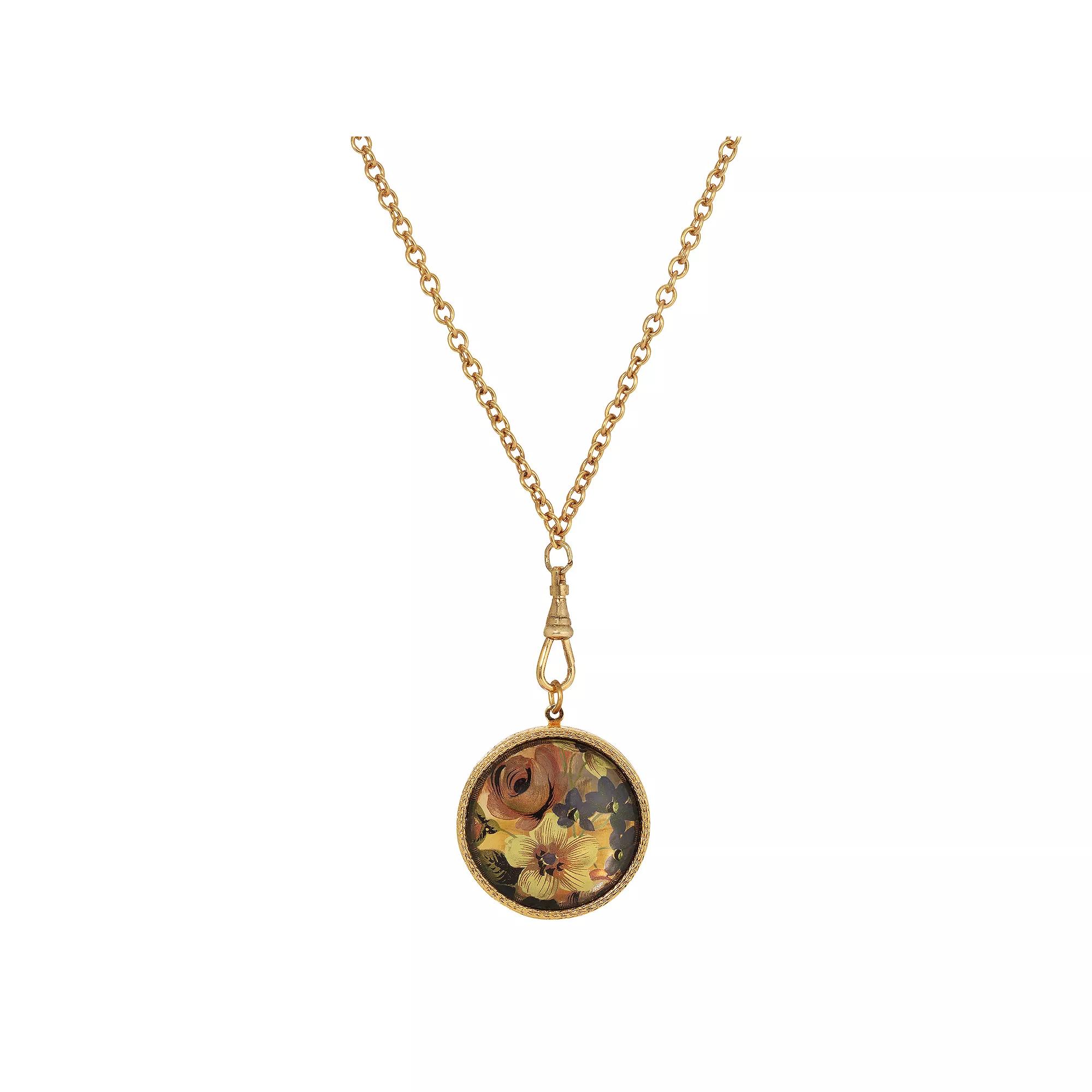 1928 Gold Tone Glass Stone Floral Locket Pendant Necklace, Womens, Multi Product Image