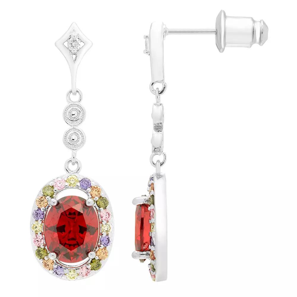 A&M Silver Tone Ruby Accent Drop Earrings, Women's Product Image