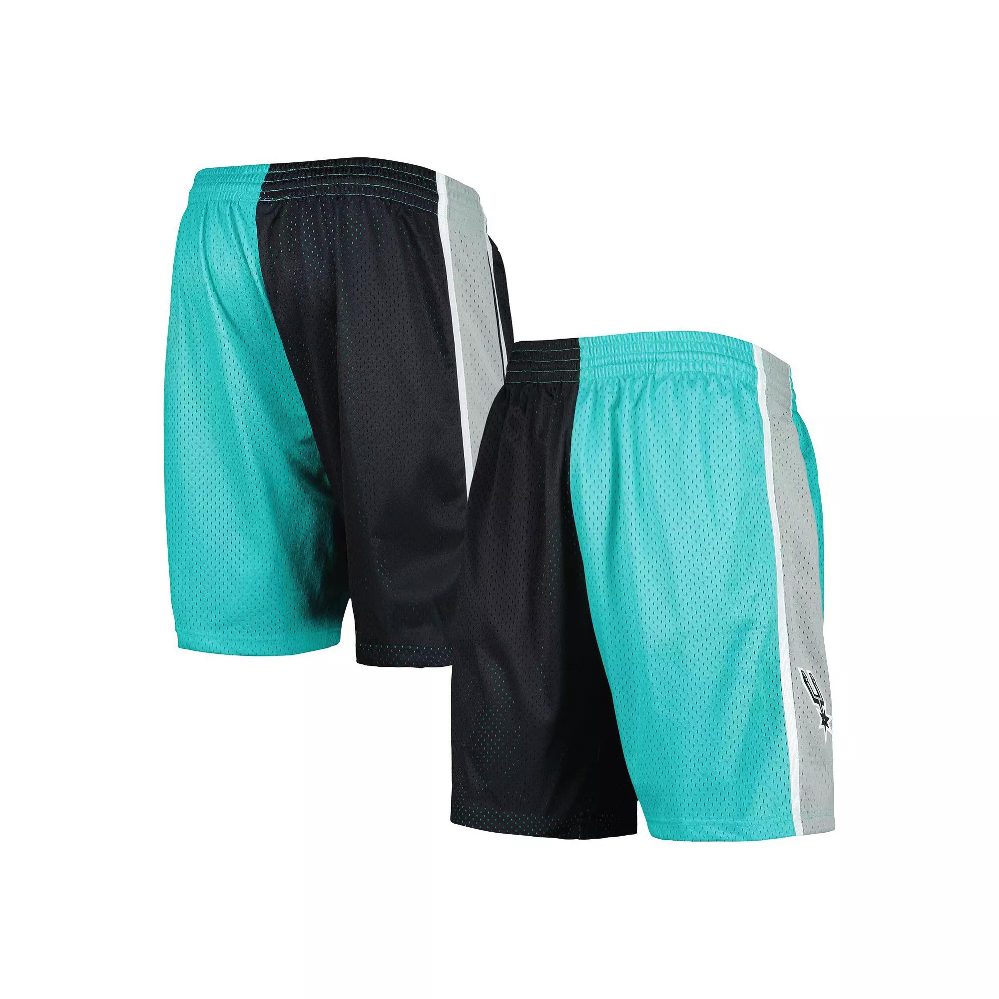 Men's Mitchell & Ness Teal/Black San Antonio Spurs Hardwood Classics 1998 Split Swingman Shorts,  Product Image