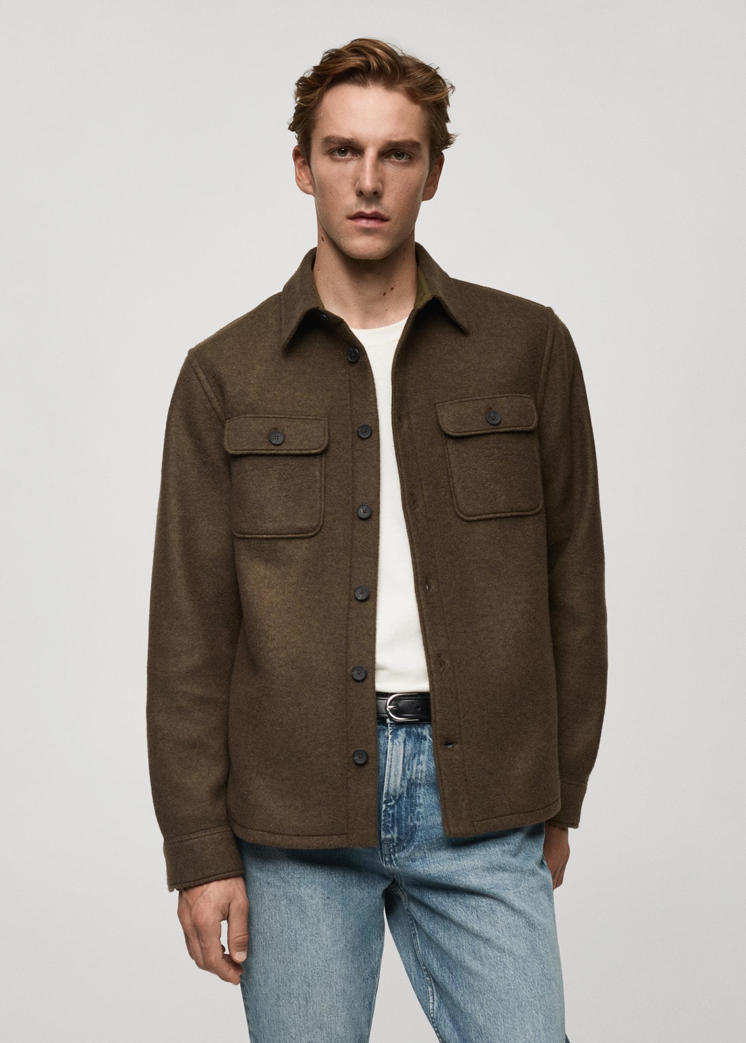 Wool-blend overshirt with pockets - Men | MANGO USA Product Image