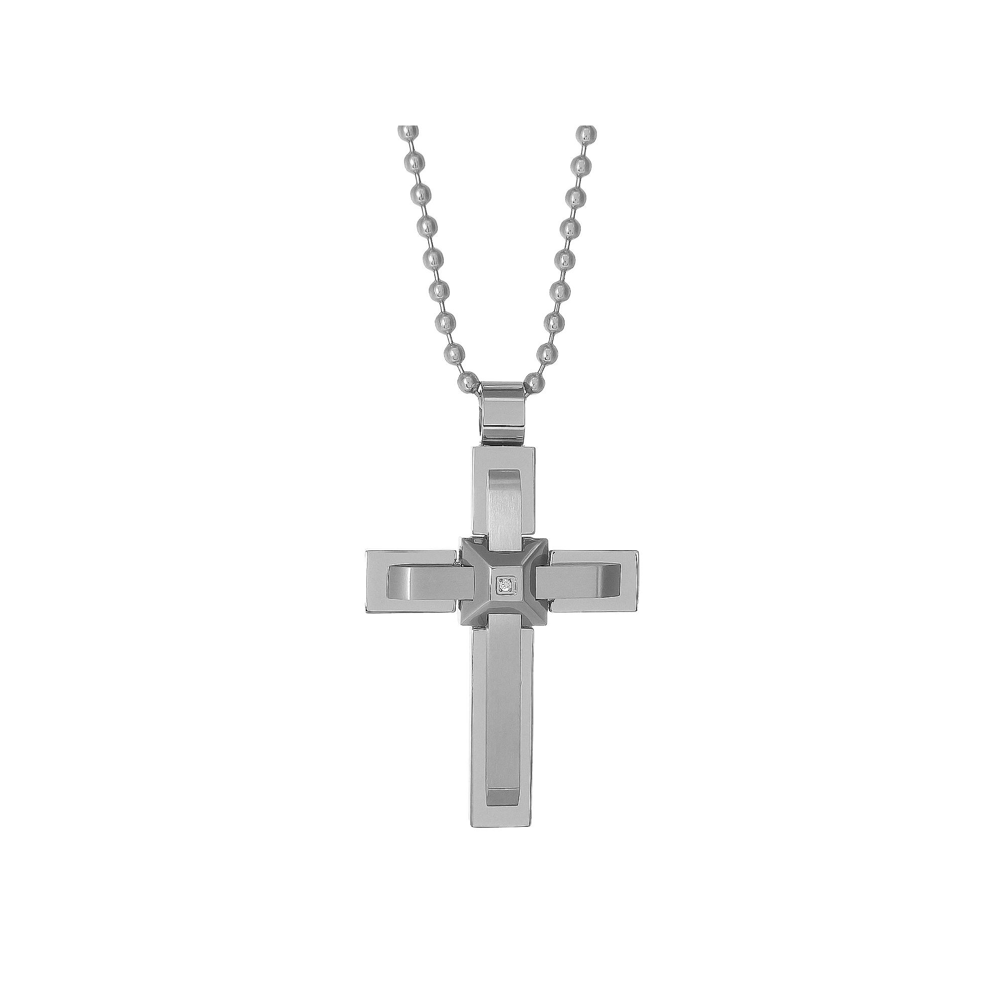 LYNX Men's Stainless Steel Cubic Zirconia Cross Pendant Necklace, Size: 22" Product Image