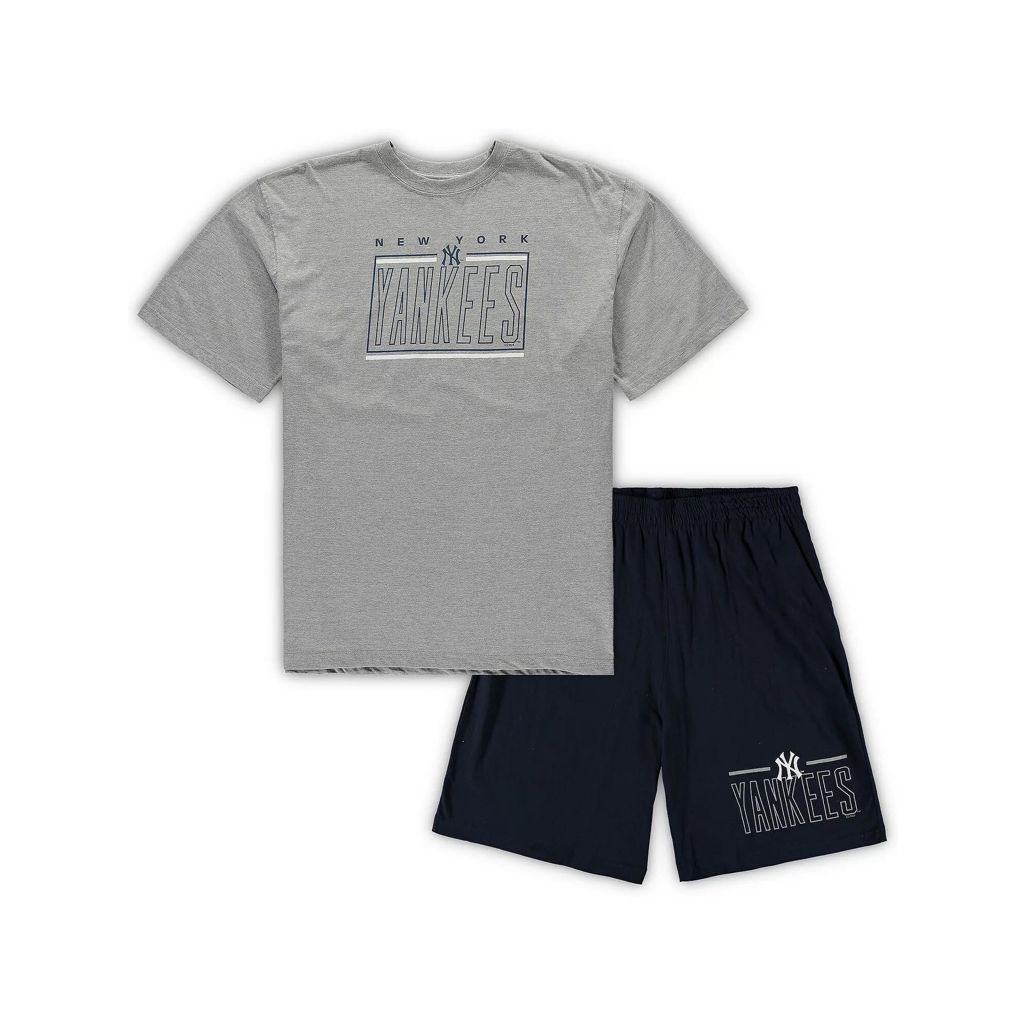 Men's Concepts Sport Heathered Gray/Navy New York Yankees Big & Tall T-Shirt & Shorts Sleep Set,  Product Image