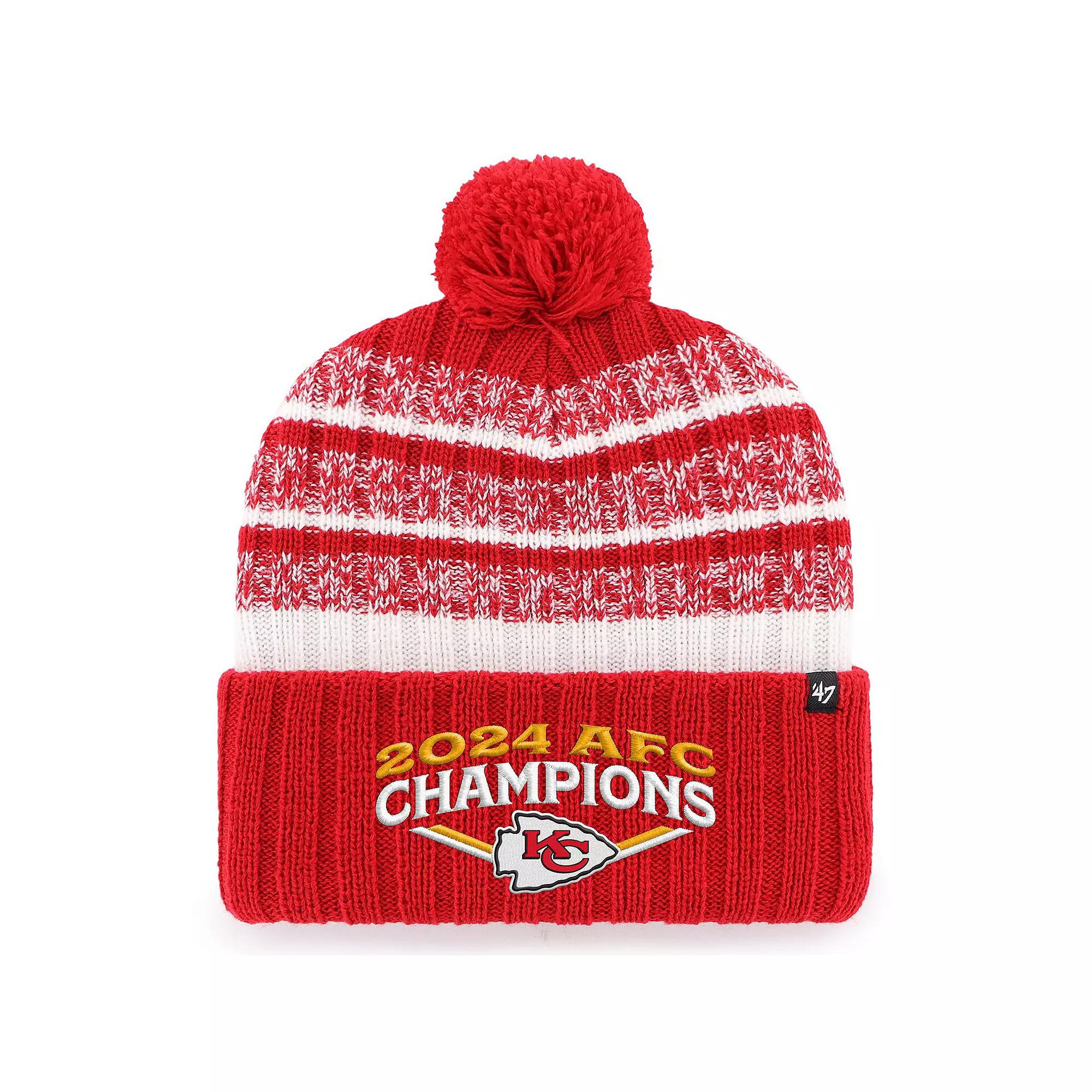 Men's '47 Red Kansas City Chiefs 2024 AFC Champions Tavern Cuffed Knit Hat with Pom Product Image