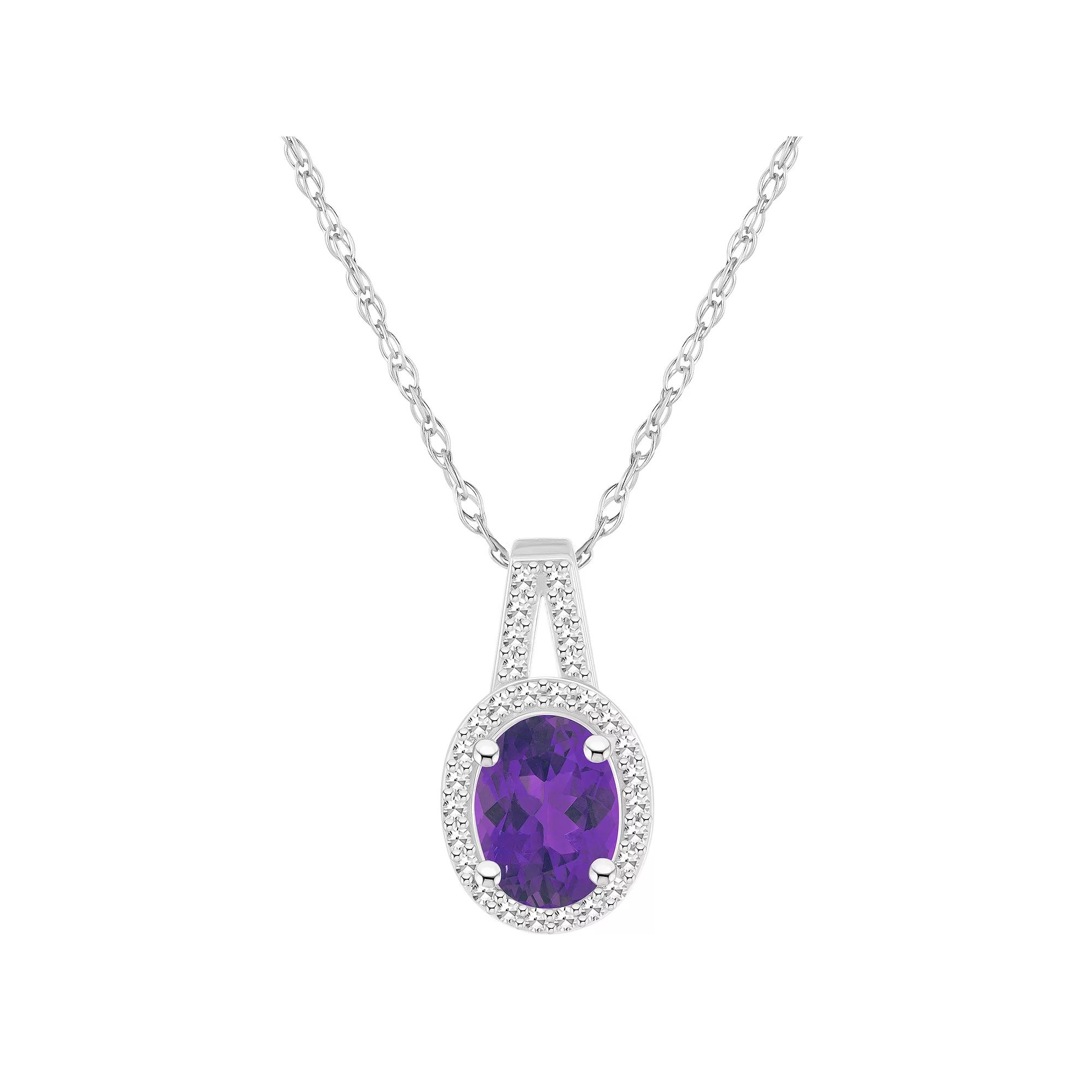 Celebration Gems Sterling Silver Gemstone & 1/7 Carat T.W. Diamond Halo Pendant Necklace, Women's,  Product Image