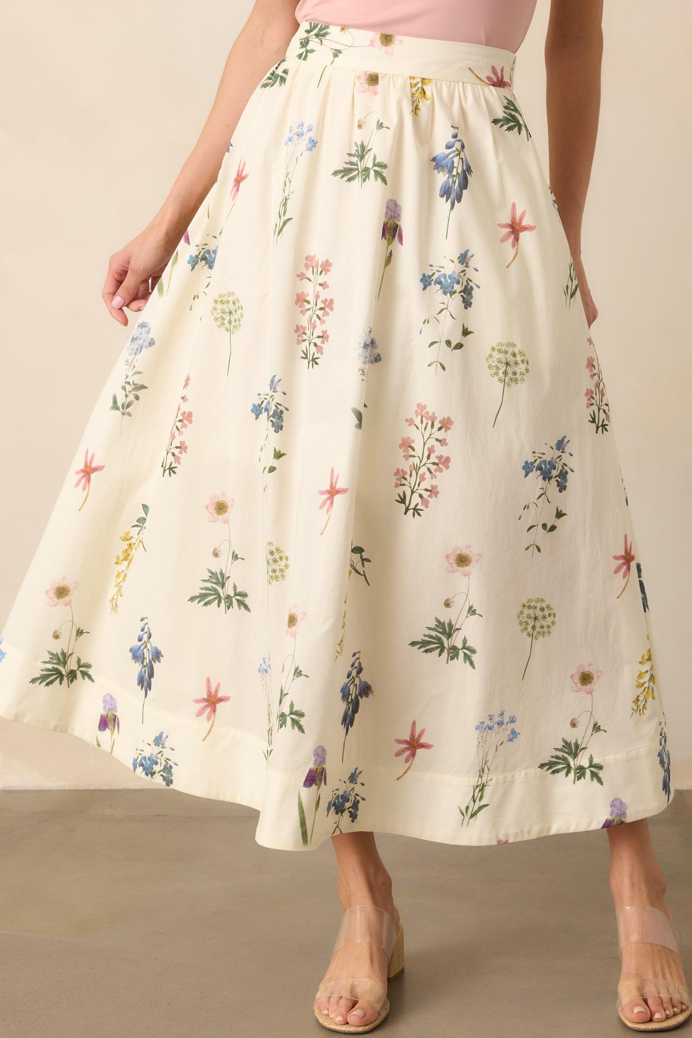 Keep Your Softness Ivory Floral Print Cotton Maxi Skirt Product Image