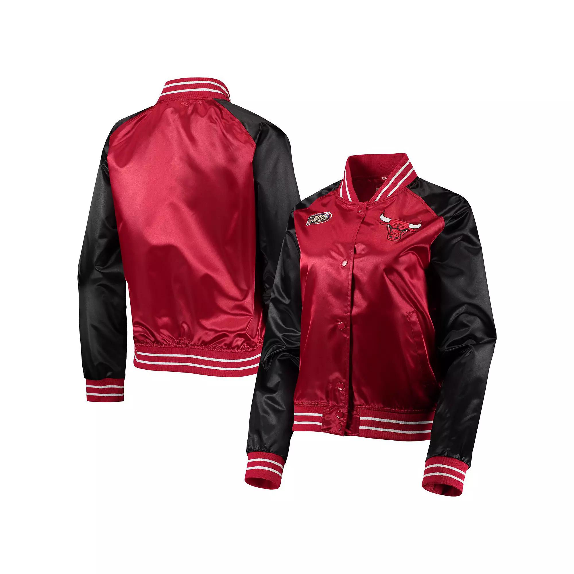 Women's Mitchell & Ness Red Chicago Bulls Hardwood Classics Raglan Satin Full-Snap Jacket, Size: XS Product Image