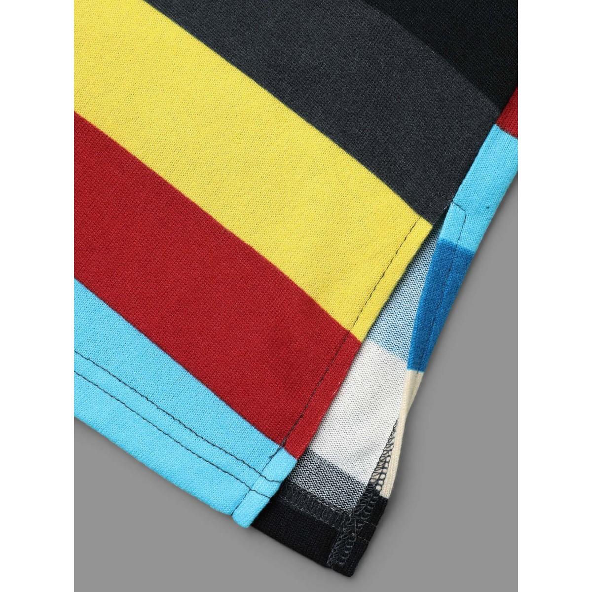 Plus Size Multi-Color Striped Stretchy Crew Neck T-shirt Multicolor Women Casual Contrast Round Neck Loose Everyday T-shirts BloomChic 30/6X Product Image