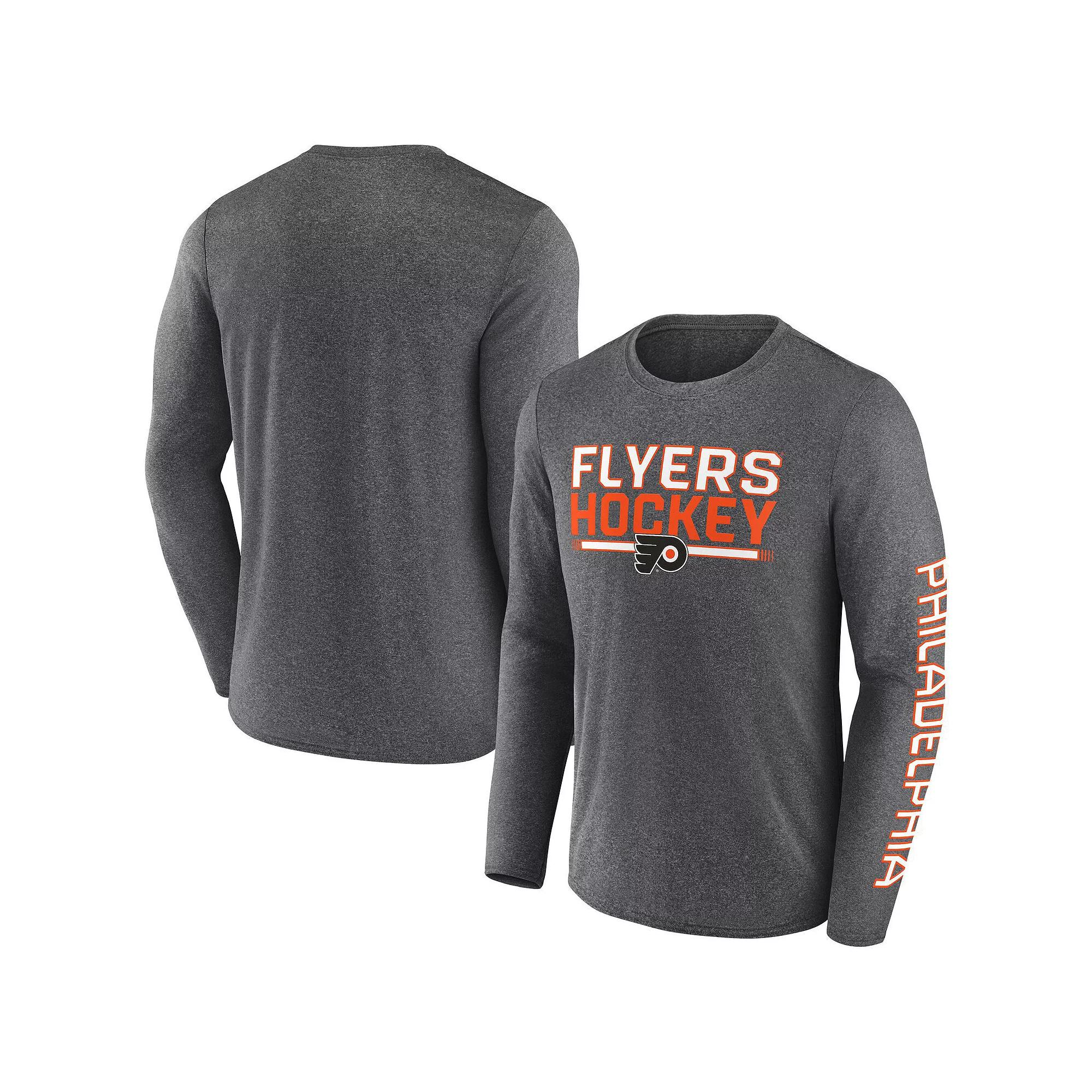 Men's Fanatics Heather Charcoal Philadelphia Flyers Sweep Iconic Synthetic Long Sleeve T-Shirt,  Product Image