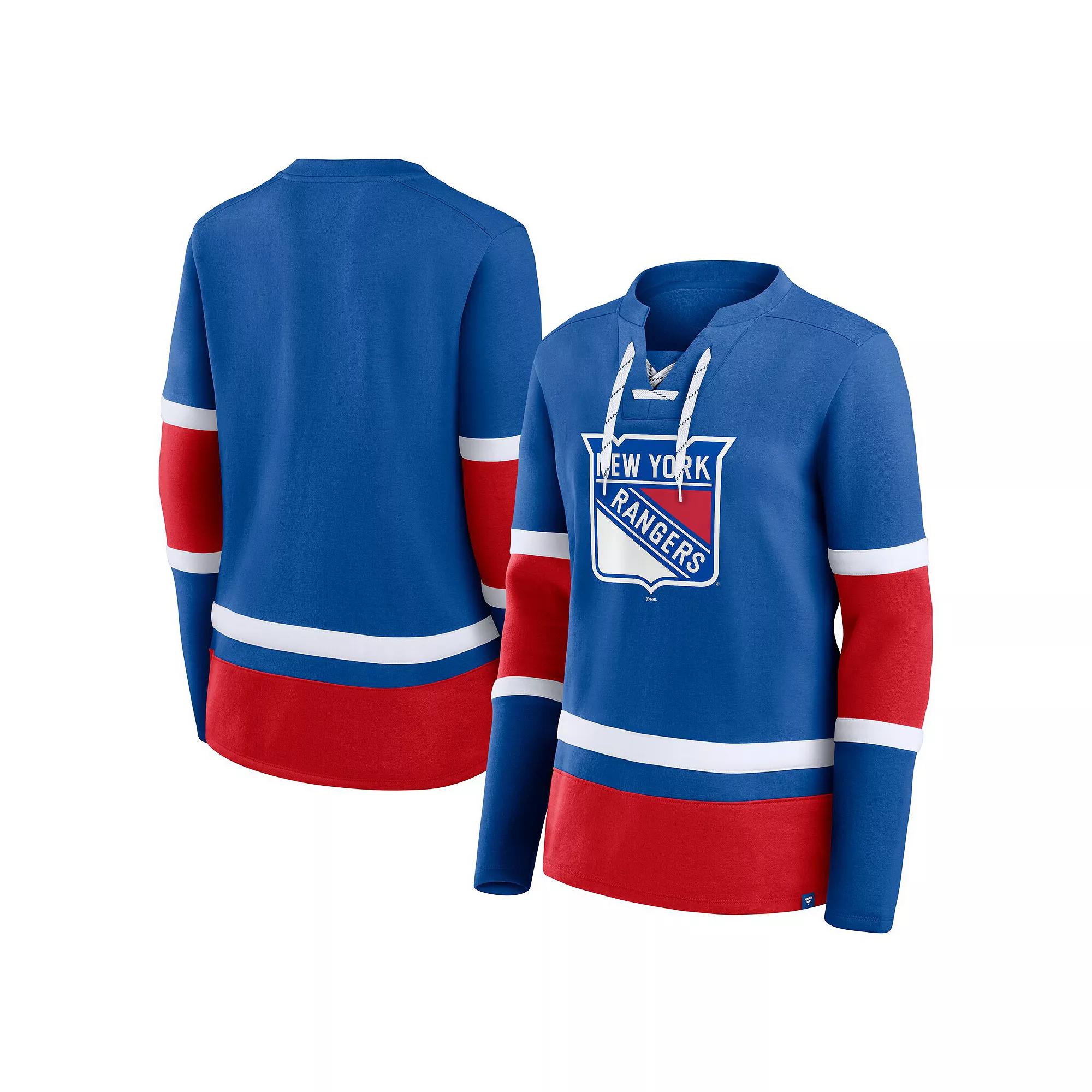 Women's Fanatics Blue New York Rangers Prime Time Lace-Up Long Sleeve T-Shirt,  Product Image