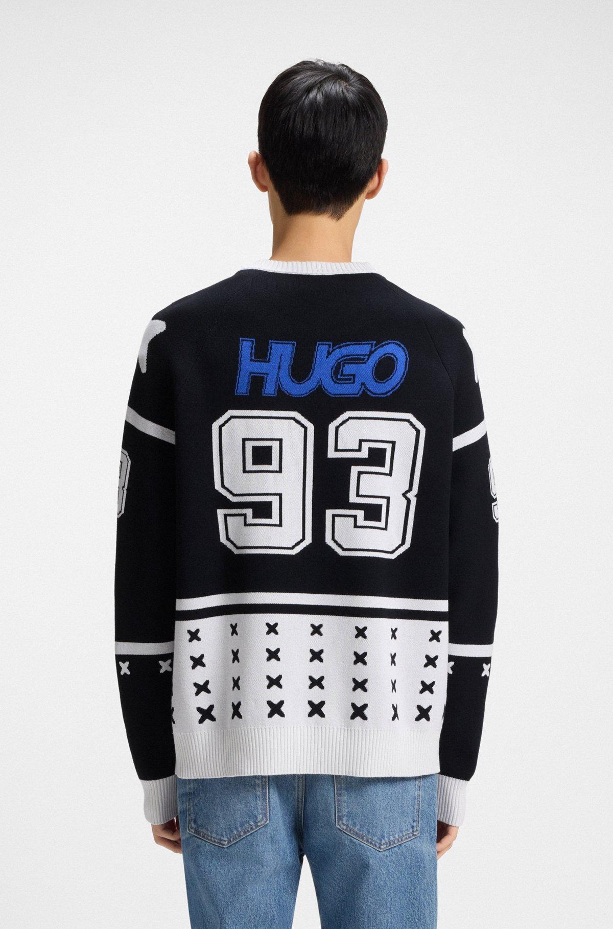 HUGO - Oversize-fit sweater with ice-hockey-inspired artwork - White Product Image