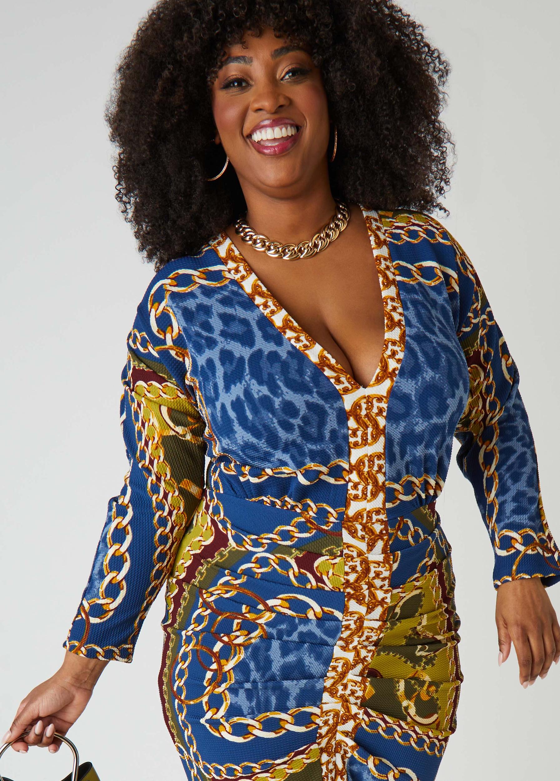 Chain Link V Neck Midi Dress Product Image