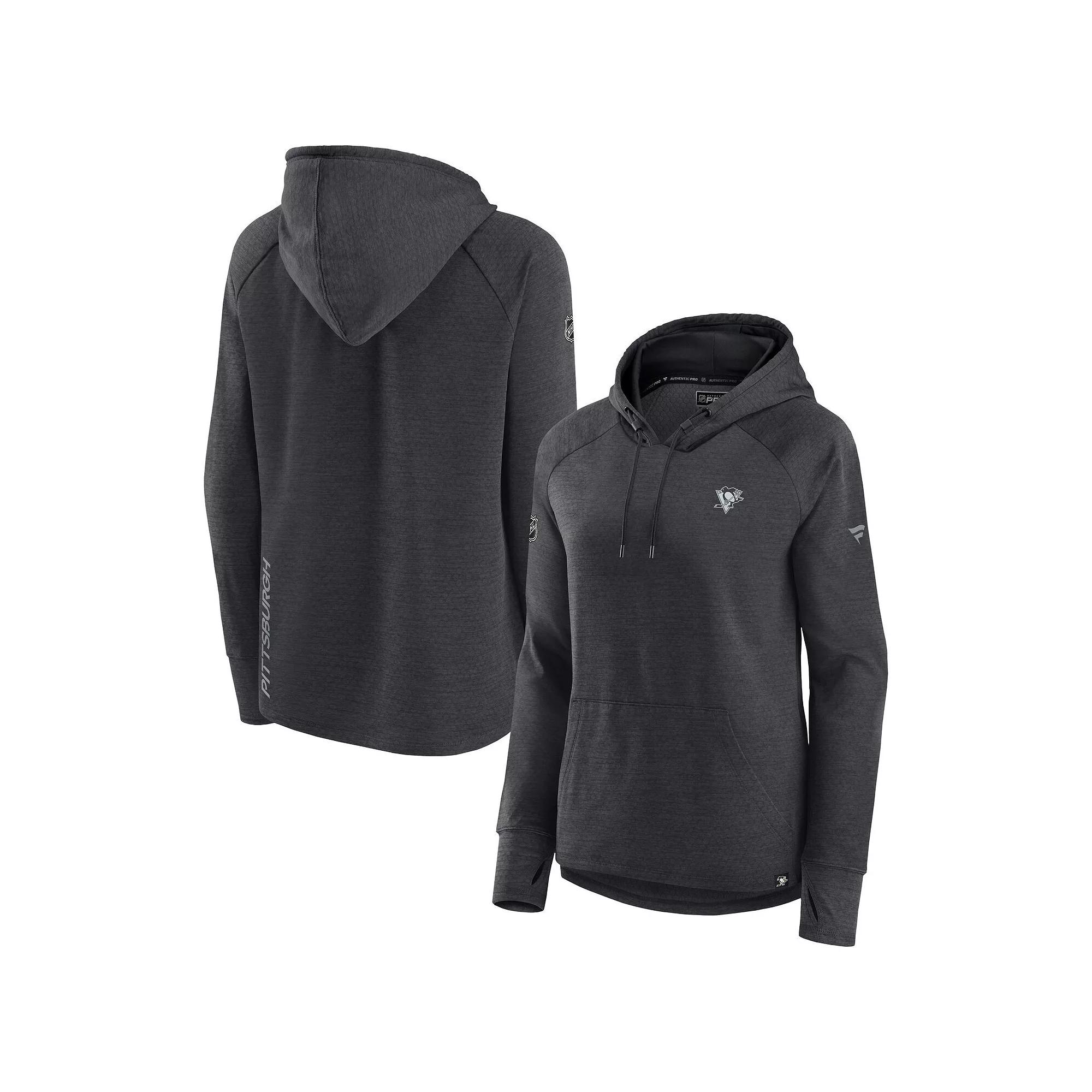 Women's Fanatics Heather Charcoal Anaheim Ducks Authentic Pro Pullover Hoodie,  Product Image