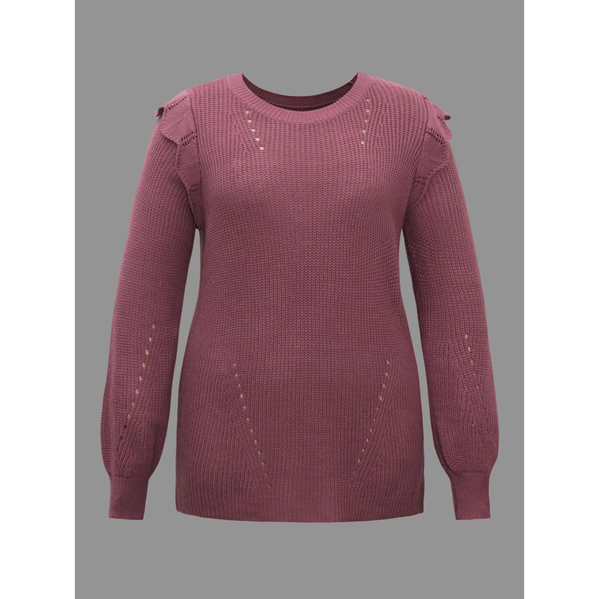 Plus Size Plain Texture Trim Lantern Sleeve Pullover DustyPink Women Casual Loose Long Sleeve Round Neck Everyday Pullovers BloomChic 14-16/1X Product Image