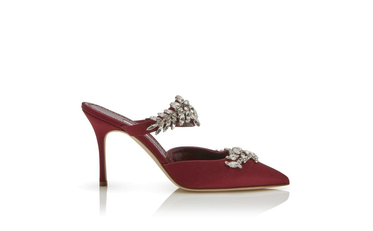 LURUM Burgundy Satin Crystal Embellished Mules Product Image