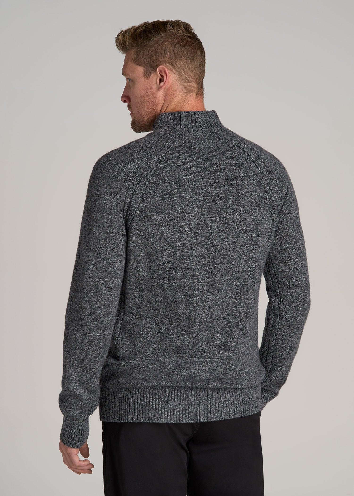 Three-Button Mock Neck Sweater for Tall Men in Grey Marl Male Product Image