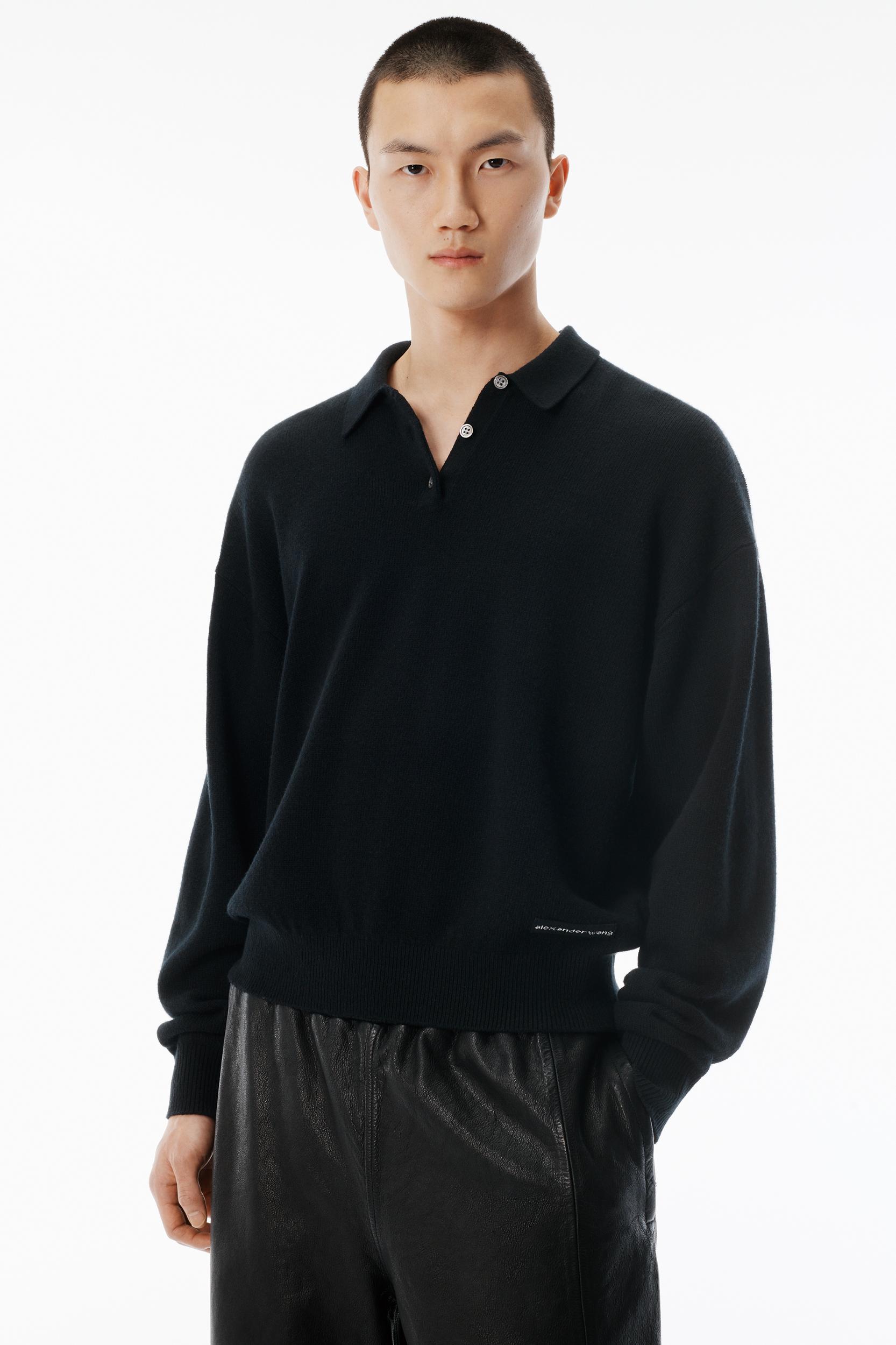 Black Wool-blend Henley Pullover Product Image