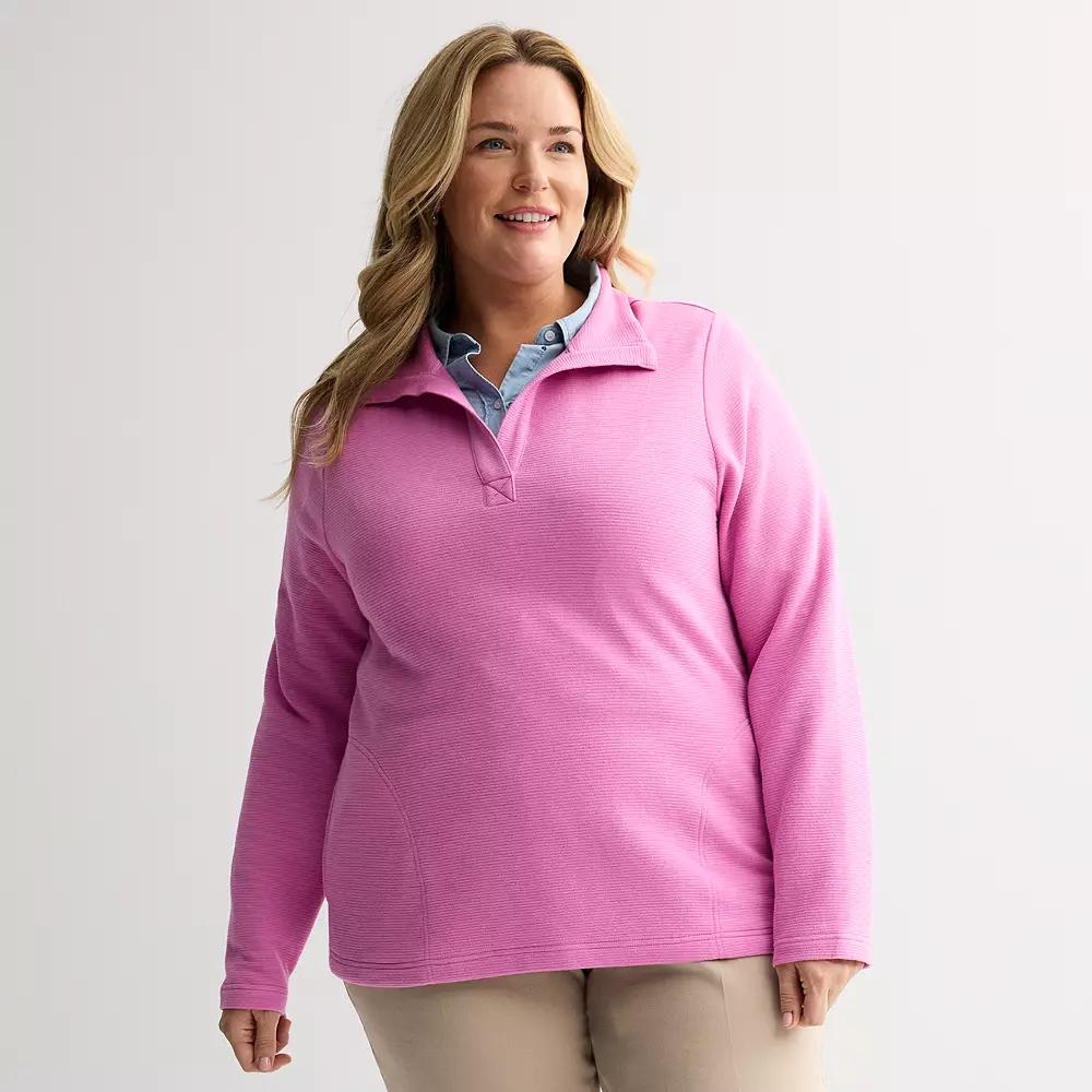 Plus Size Croft & Barrow® Open Collar Pullover, Women's, Size: 5XL, Bubblegum Taffy Product Image