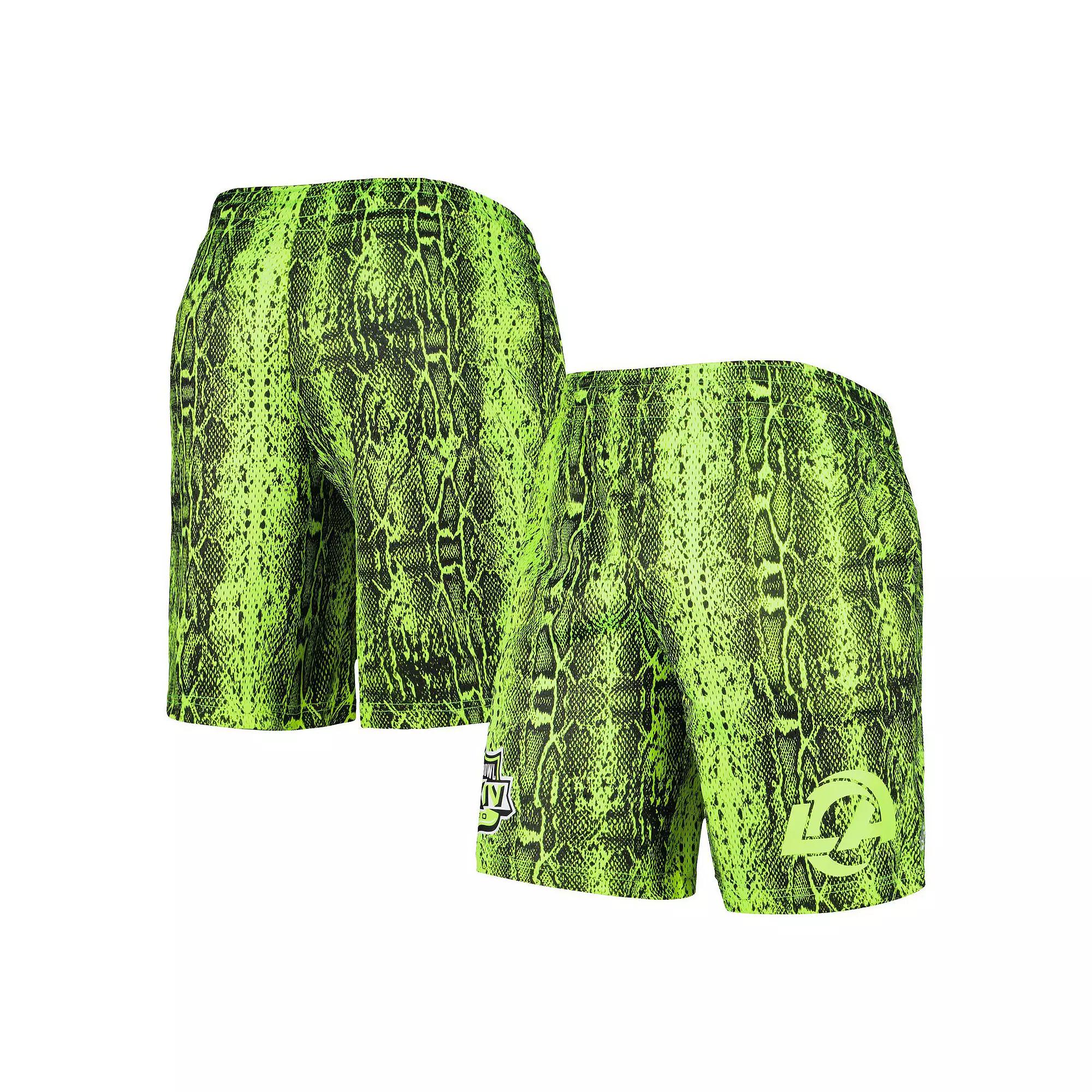 Men's New Era Neon Green Los Angeles Rams Summer Pop Shorts,  Product Image