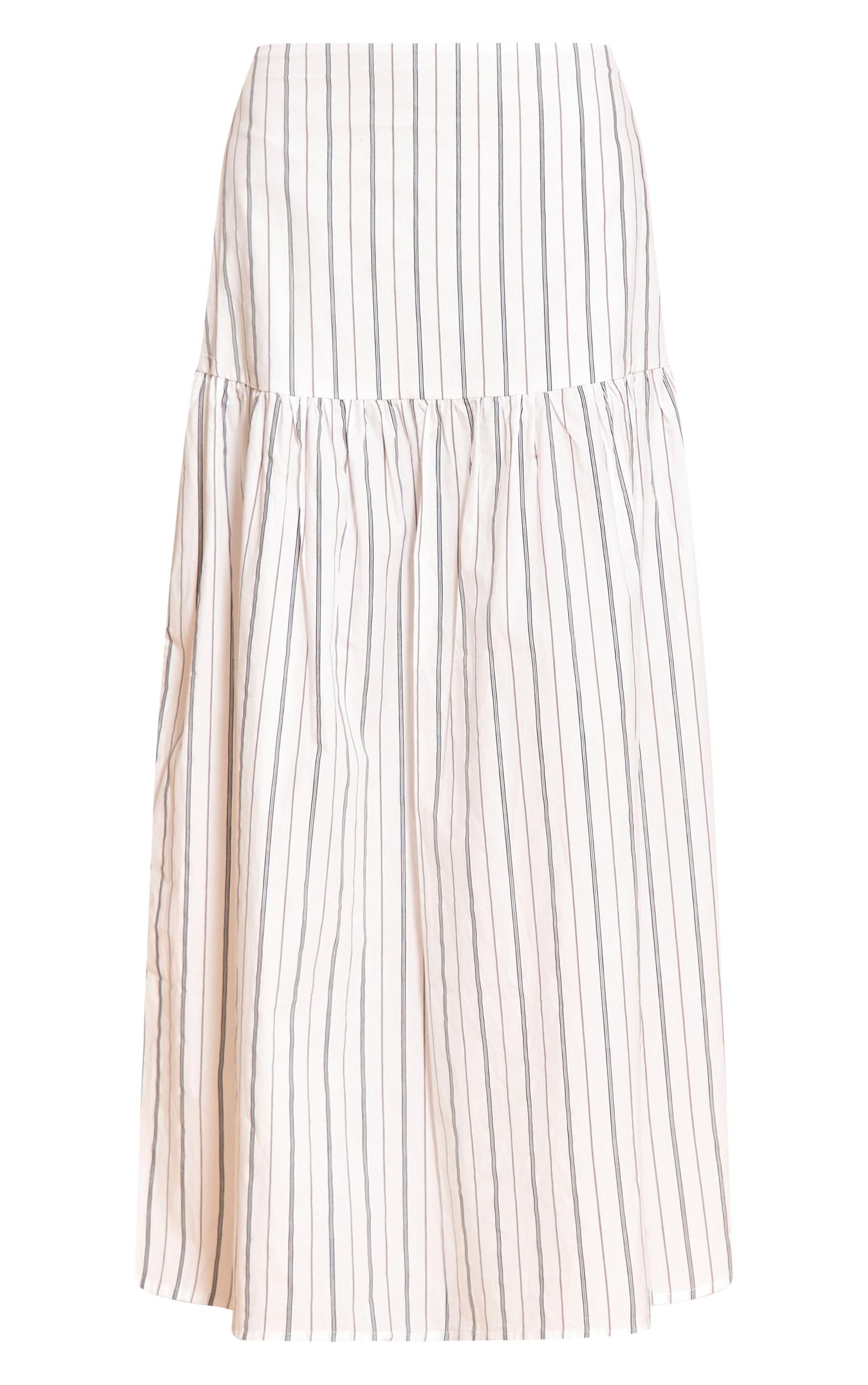 White Pinstripe Cotton Poplin Drop Waist Maxi Skirt Product Image