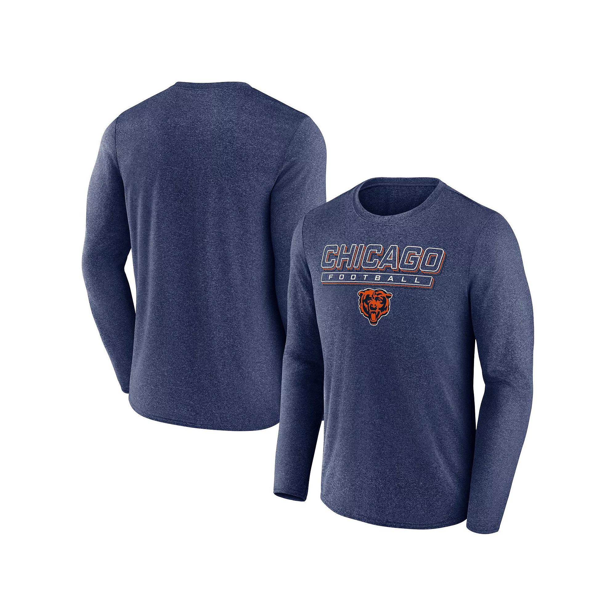 Men's Fanatics  Heather Navy Chicago Bears Fundamentals Long Sleeve T-Shirt, Size: 4XL, Blue Product Image
