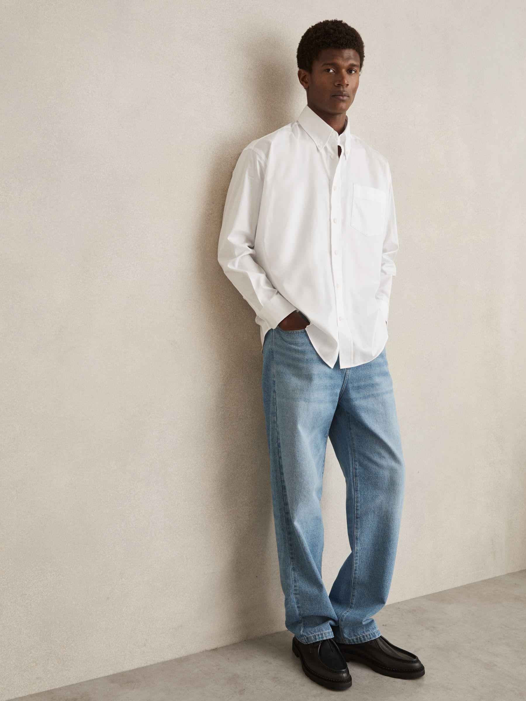 Cotton Oversized Long-Sleeve Shirt in White Product Image