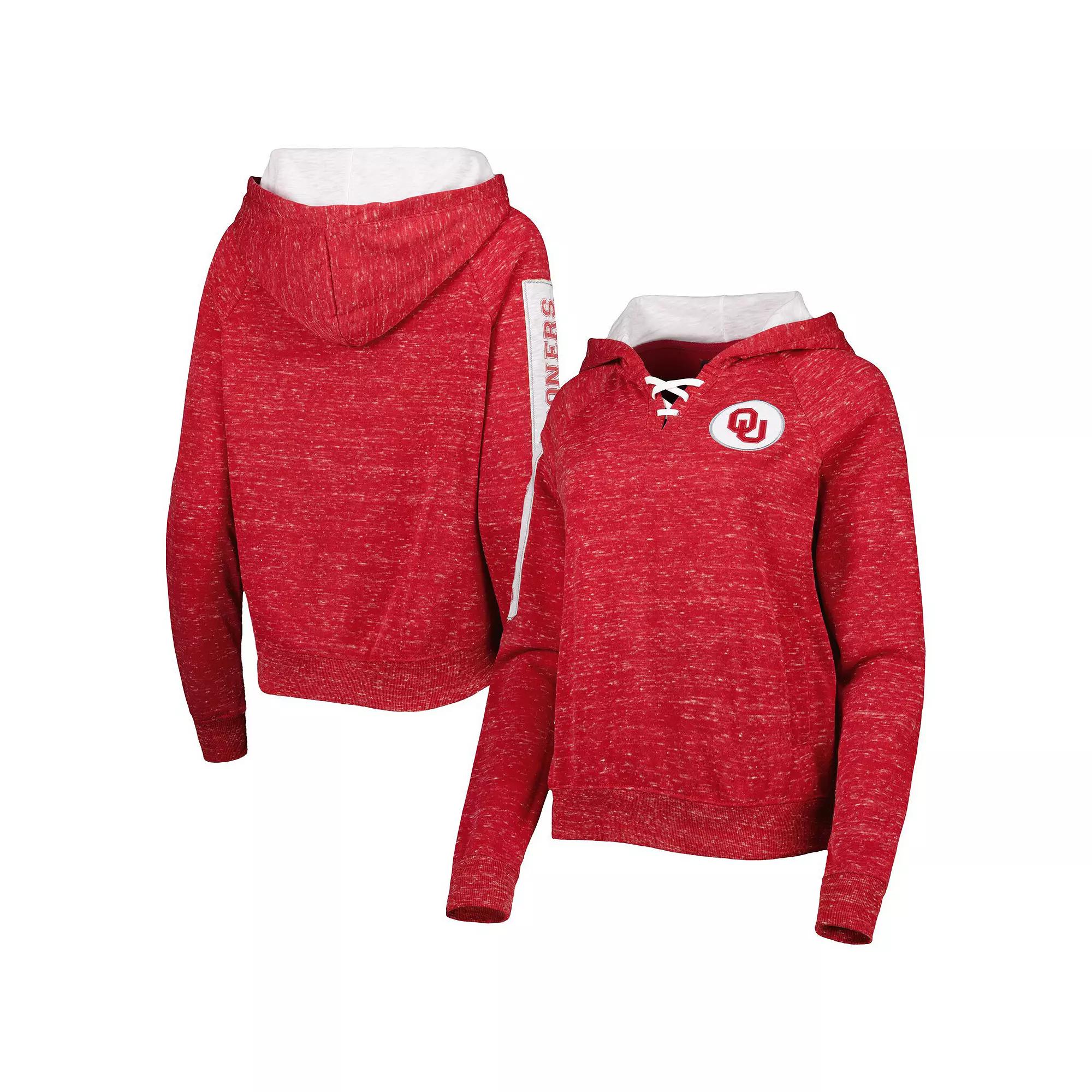 Women's Colosseum Crimson Oklahoma Sooners The Devil Speckle Lace-Placket Raglan Pullover Hoodie,  Product Image