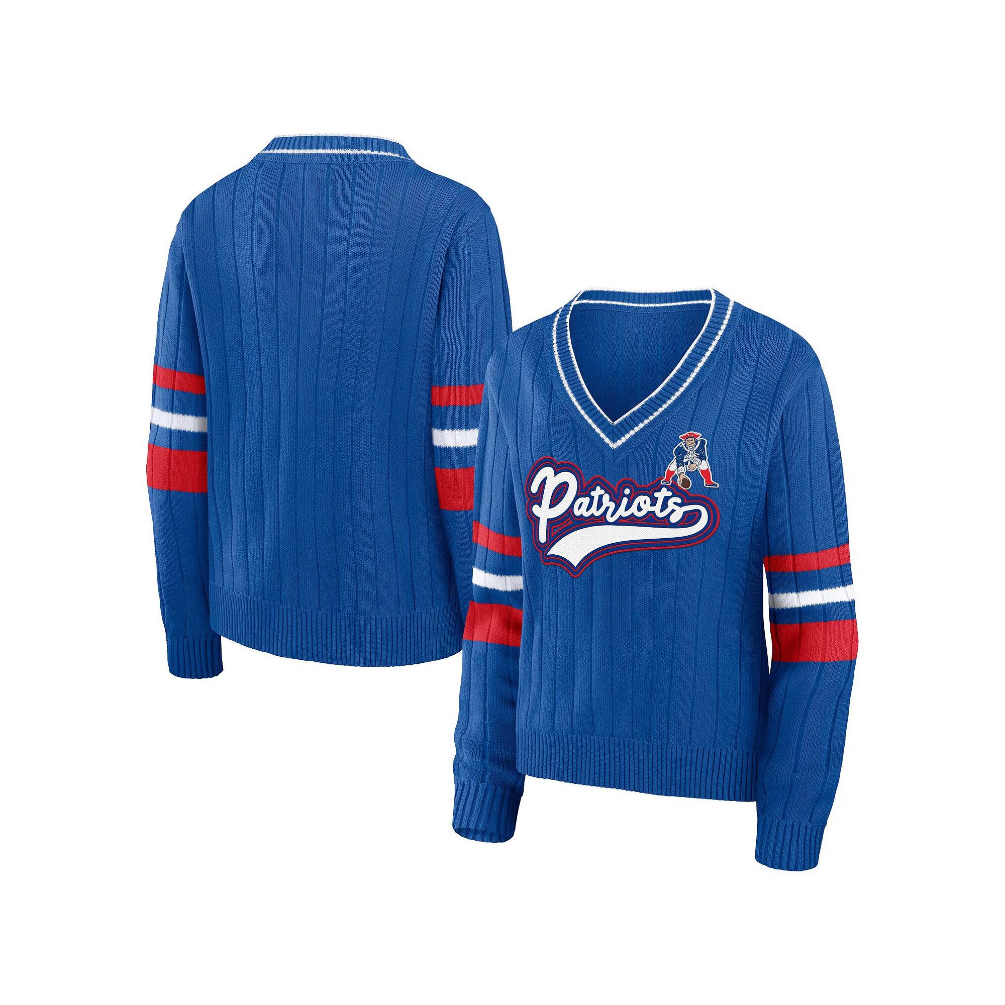 Women's WEAR by Erin Andrews Royal New England Patriots Throwback V-Neck Sweater,  Product Image
