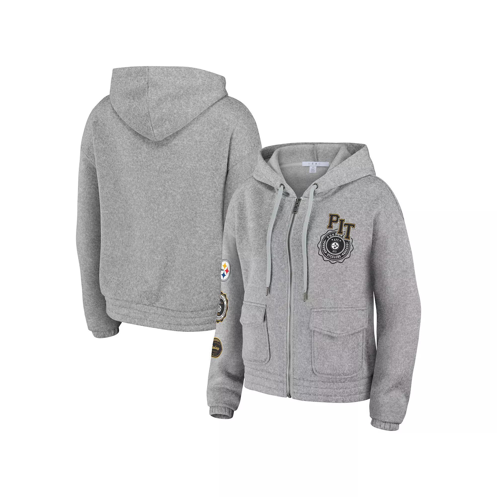 Women's WEAR by Erin Andrews Heather Gray Pittsburgh Steelers Full-Zip Hoodie,  Product Image