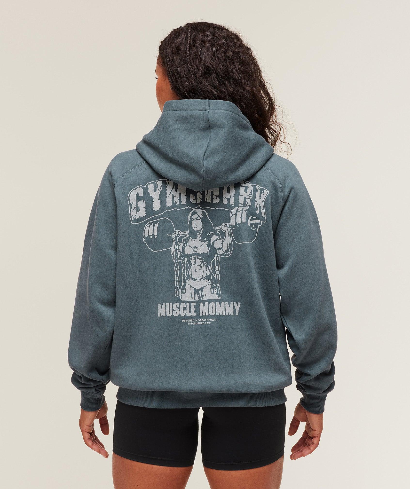 Gymshark Gritty Muscle Mommy Graphic Hoodie - Titanium Blue Female Product Image