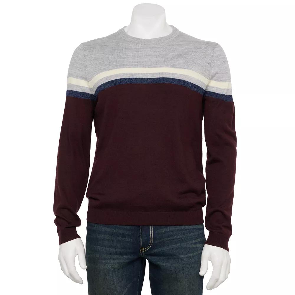 Men's Apt. 9® Merino Wool Blend Colorblock Pattern Crewneck Sweater, Size: Large, Red Colorblock Product Image