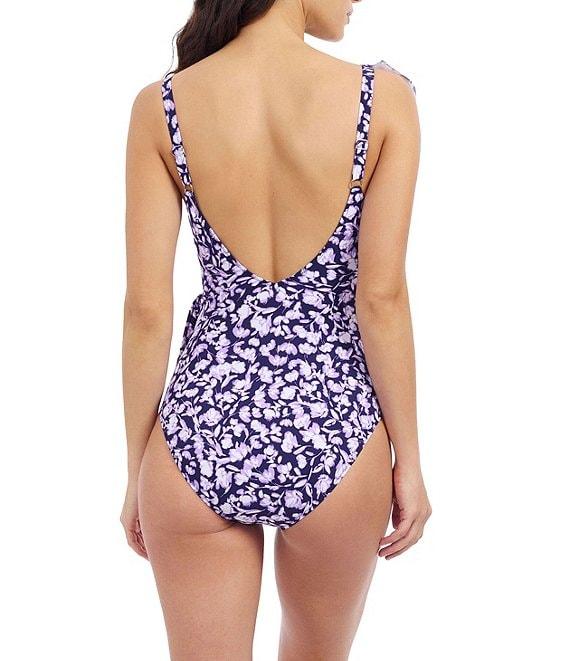 Profile By Gottex Ba Juliette V-Neck Asymmetrical Ruffle Trim Tummy Control One Piece Swimsuit Product Image