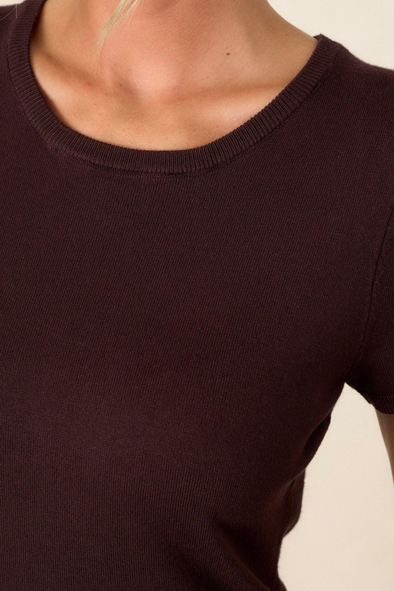 Cross Your Mind Dark Brown Short Sleeve Sweater Top L / Brown Product Image