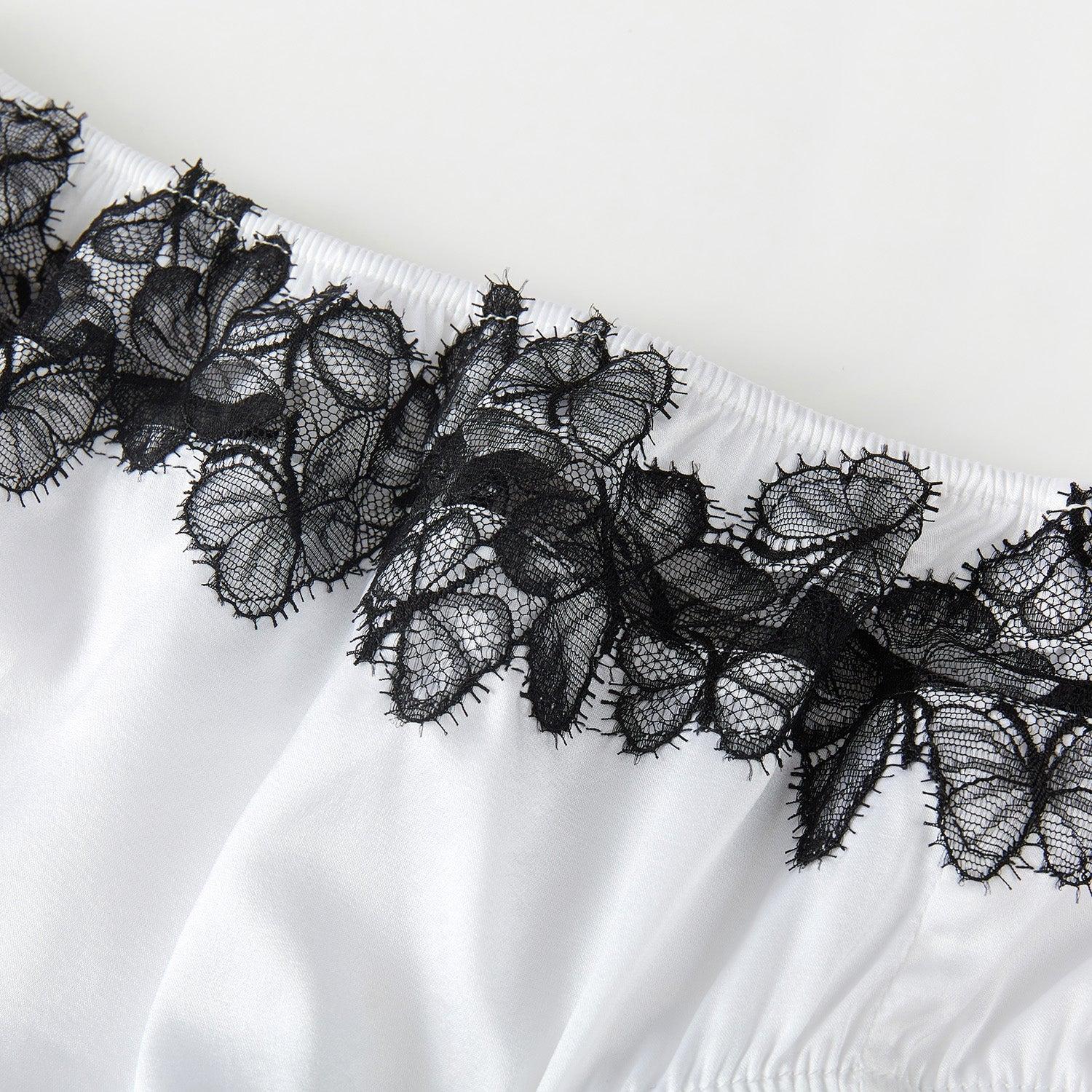 Butterfly Effect | Custom Pure Pure Silk Bikini Pantie | Mid Waist | Black and White Lace on Mulberry Silk | Brush Collection Product Image