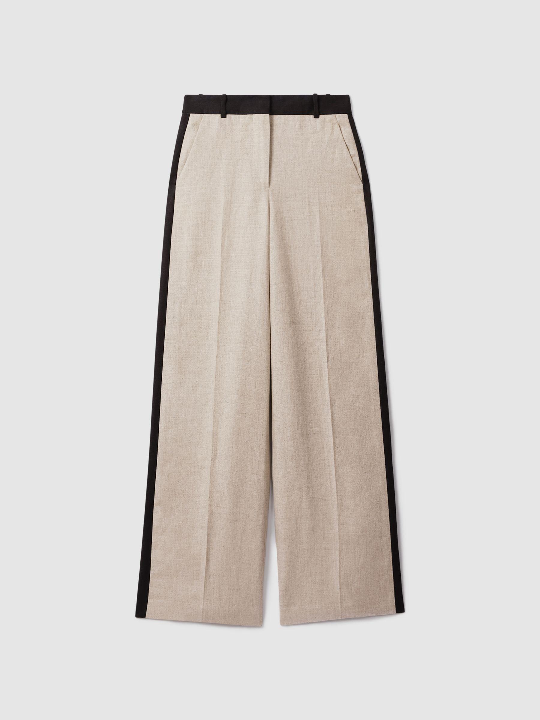 Petite Colourblock Linen Wide Leg Trousers in Neutral Product Image