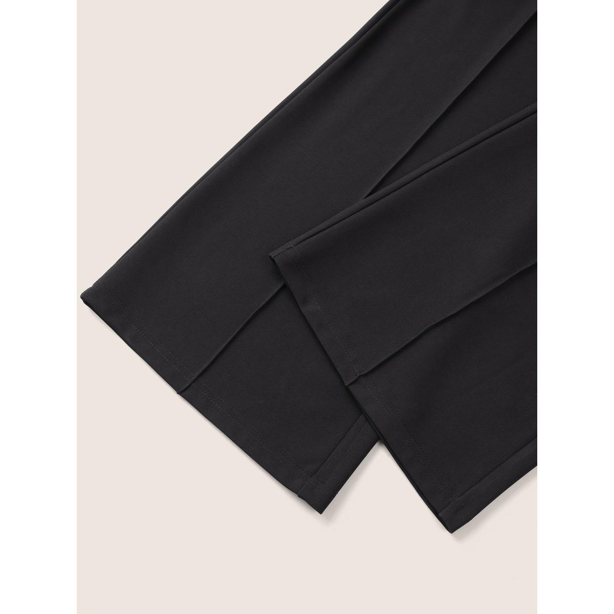 Plus Size Solid High Rise Elastic Waist Flare Leg Pants Women Black At the Office Flare Leg High Rise Work Pants BloomChic 12/L Product Image