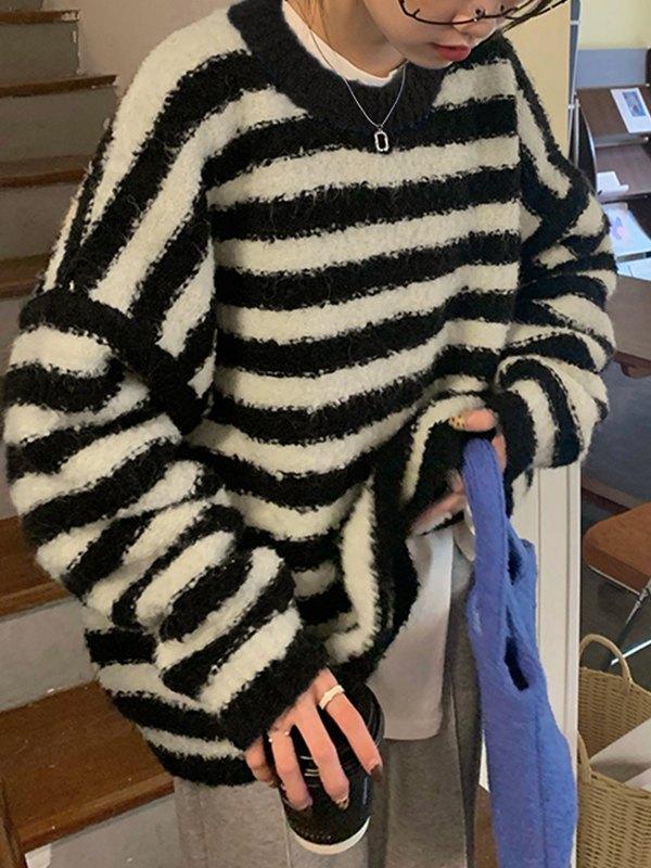 Oversized Striped Pullover Sweater Product Image