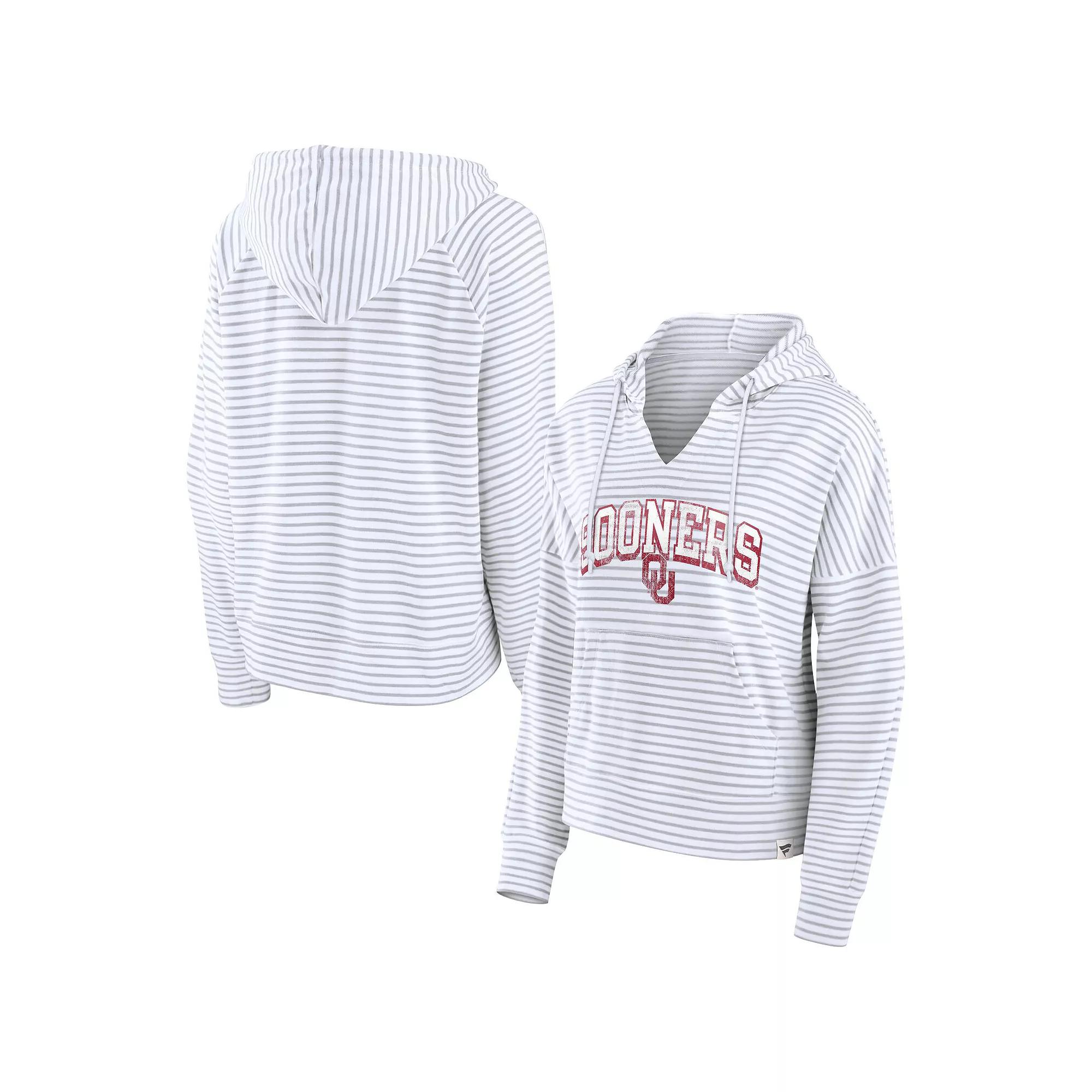 Women's Fanatics Branded White Oklahoma Sooners Striped Notch Neck Pullover Hoodie,  Product Image