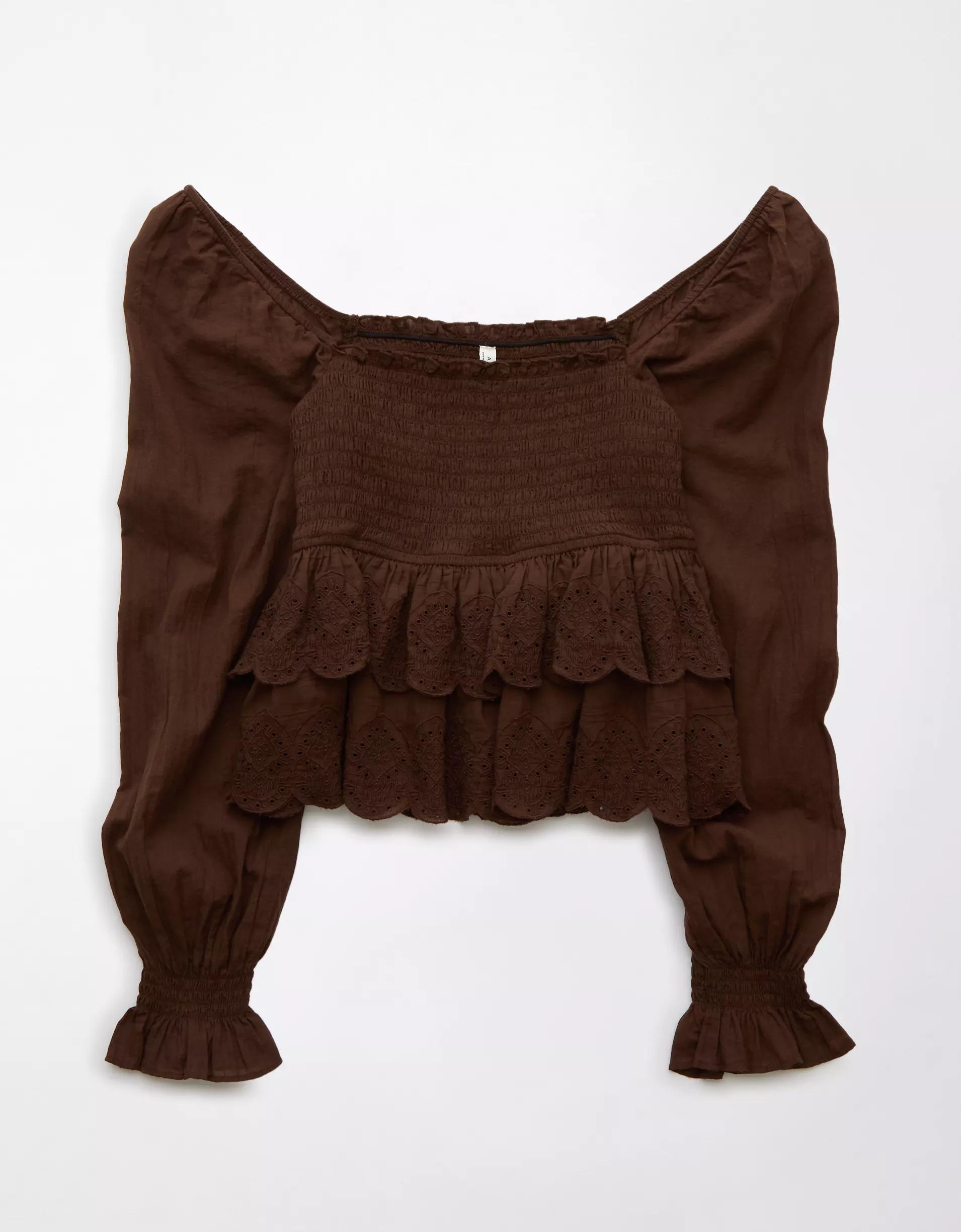 AE Long-Sleeve Smocked Tiered Top Product Image