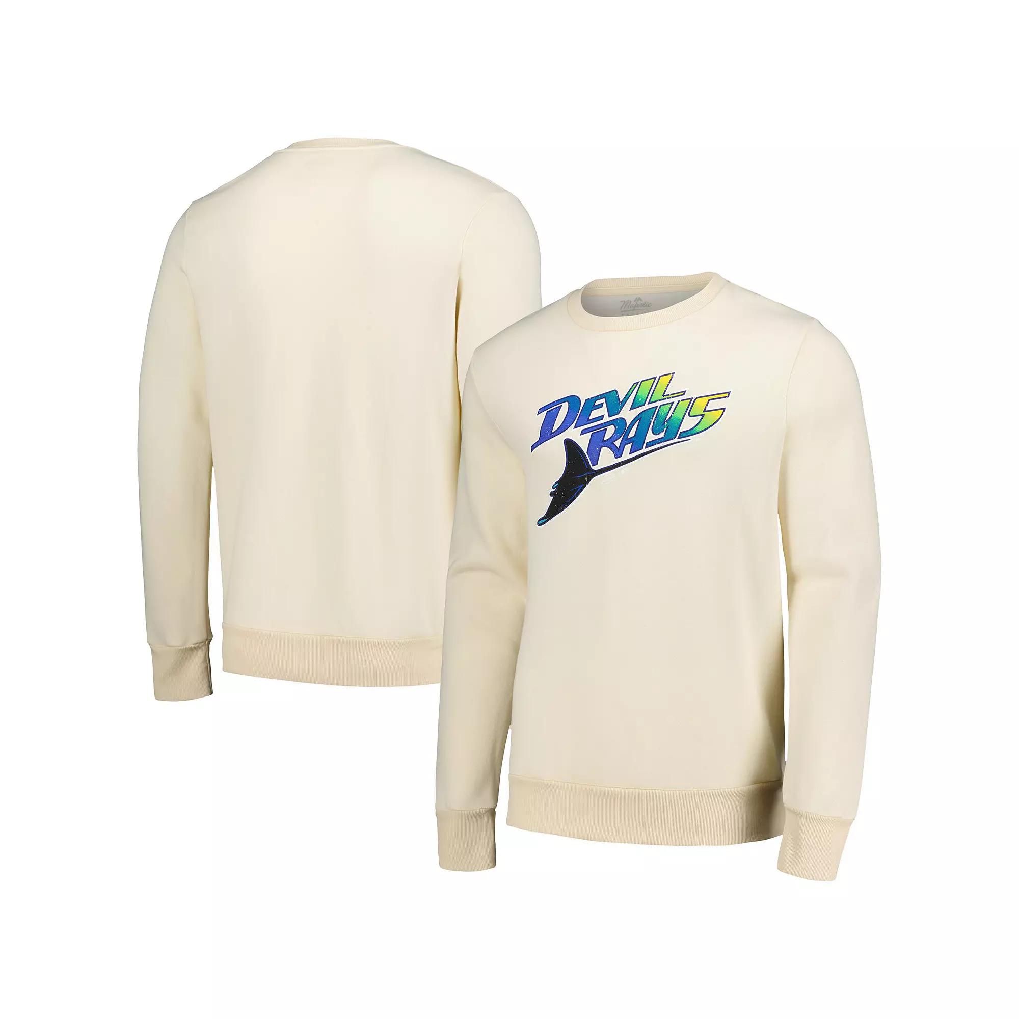 Men's Majestic Threads Oatmeal Tampa Bay Rays Fleece Pullover Sweatshirt, Size: Small, Team Product Image